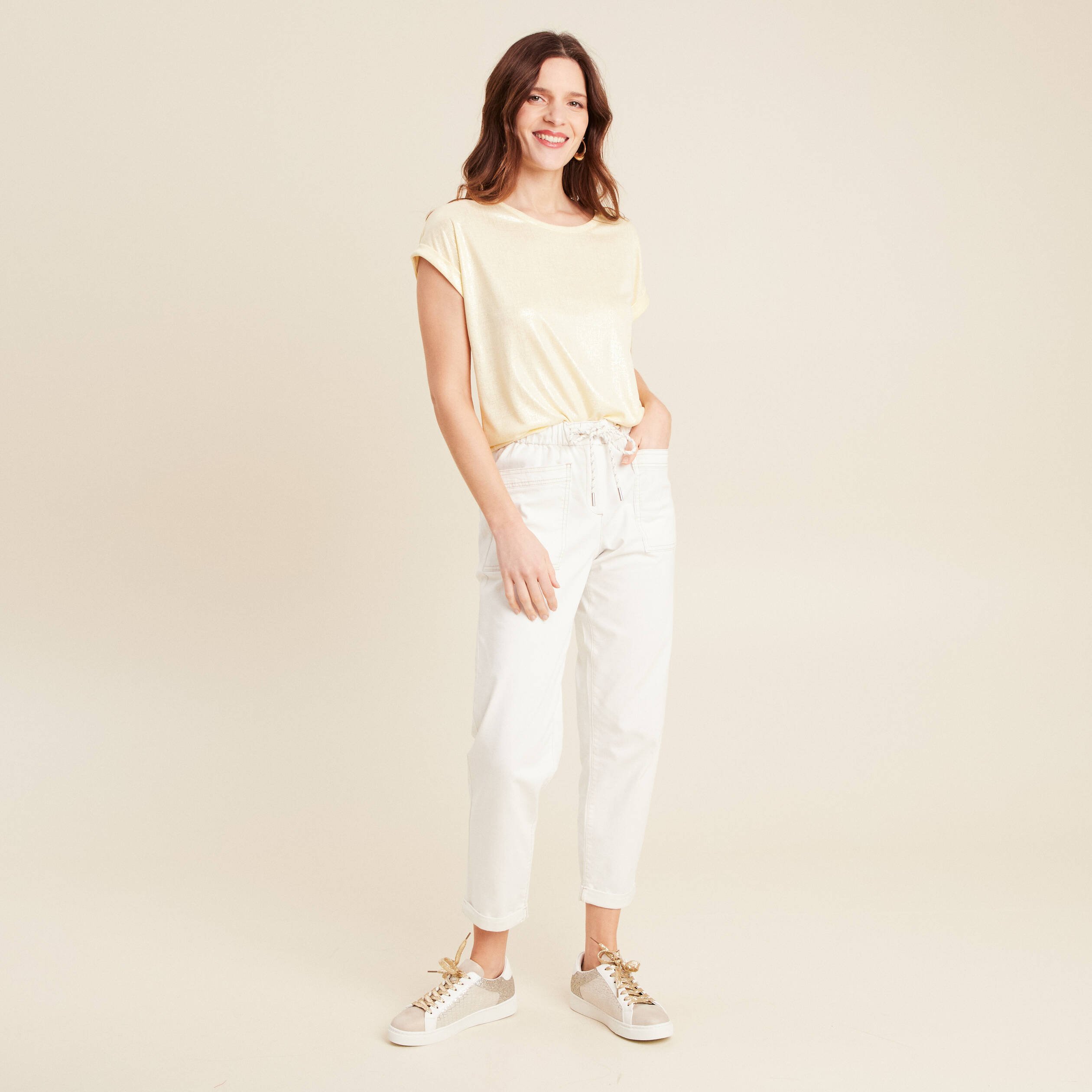 t shirt manches courtes jaune clair femme T-shirt manches courtes jaune clair femme