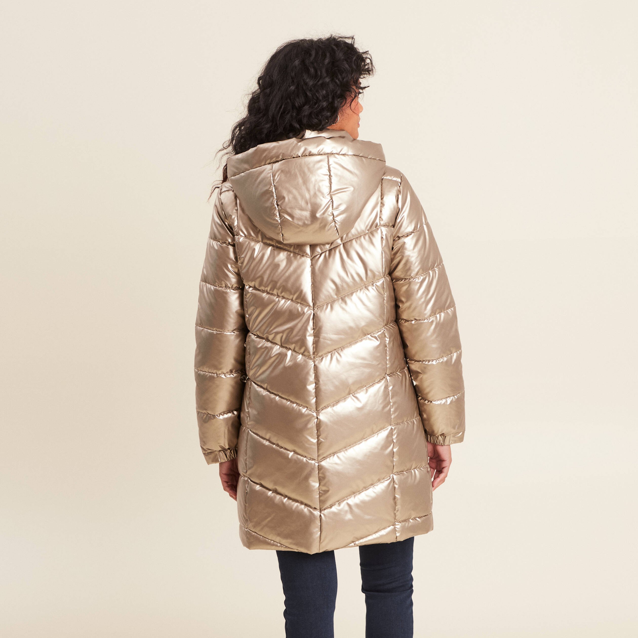 Doudoune longue metallisee couleur or femme Vibs