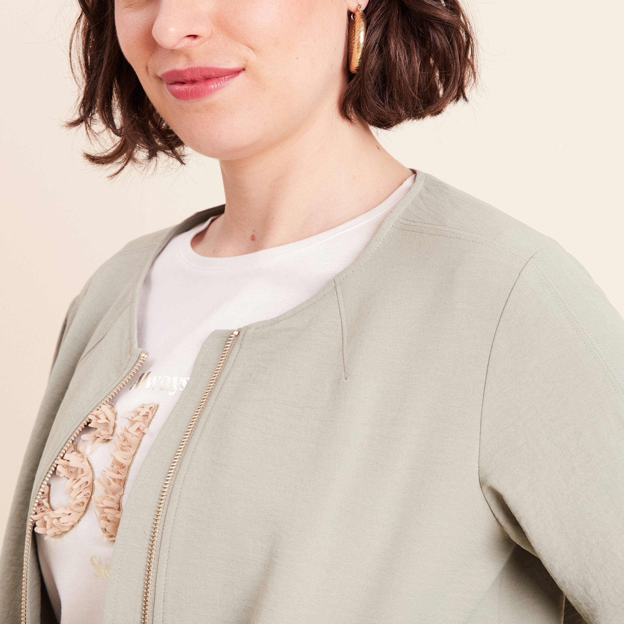 Veste fluide manches longues doubl&eacute;e vert clair femme