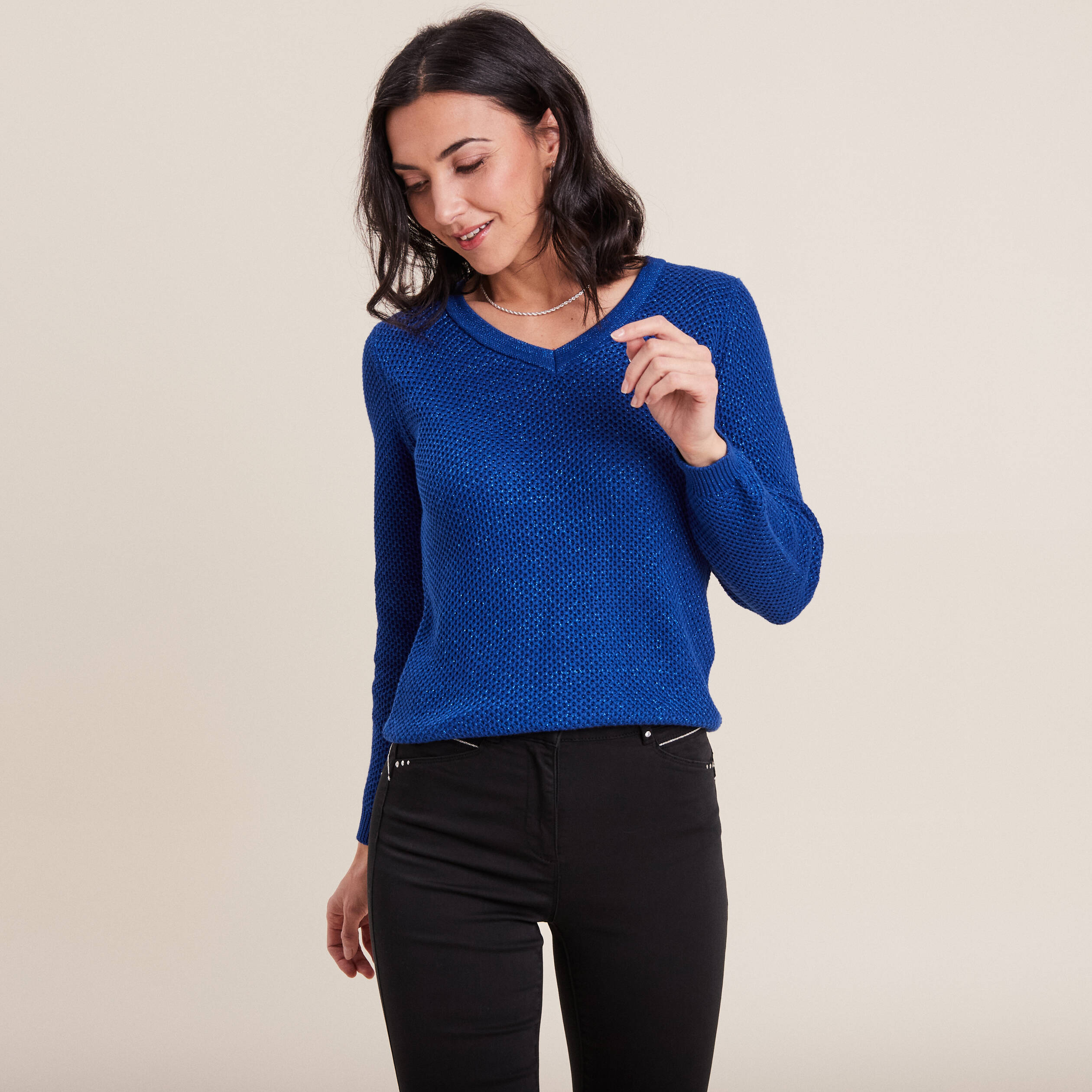 Pull bleu electrique cheap col v