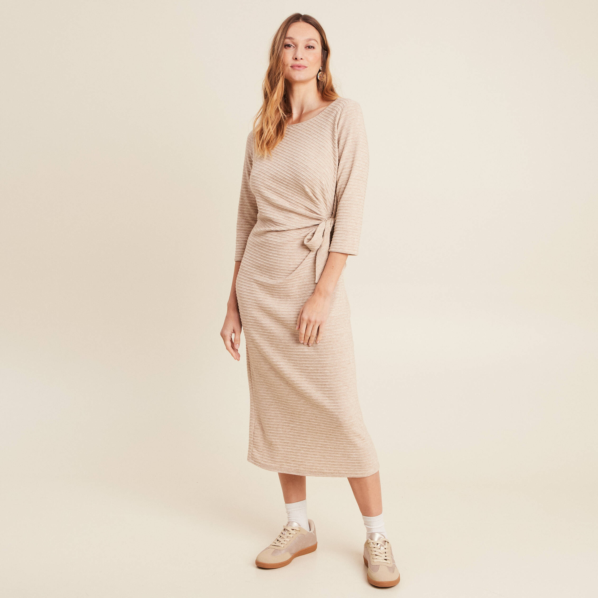 Robe midi droite noeud beige femme Vibs