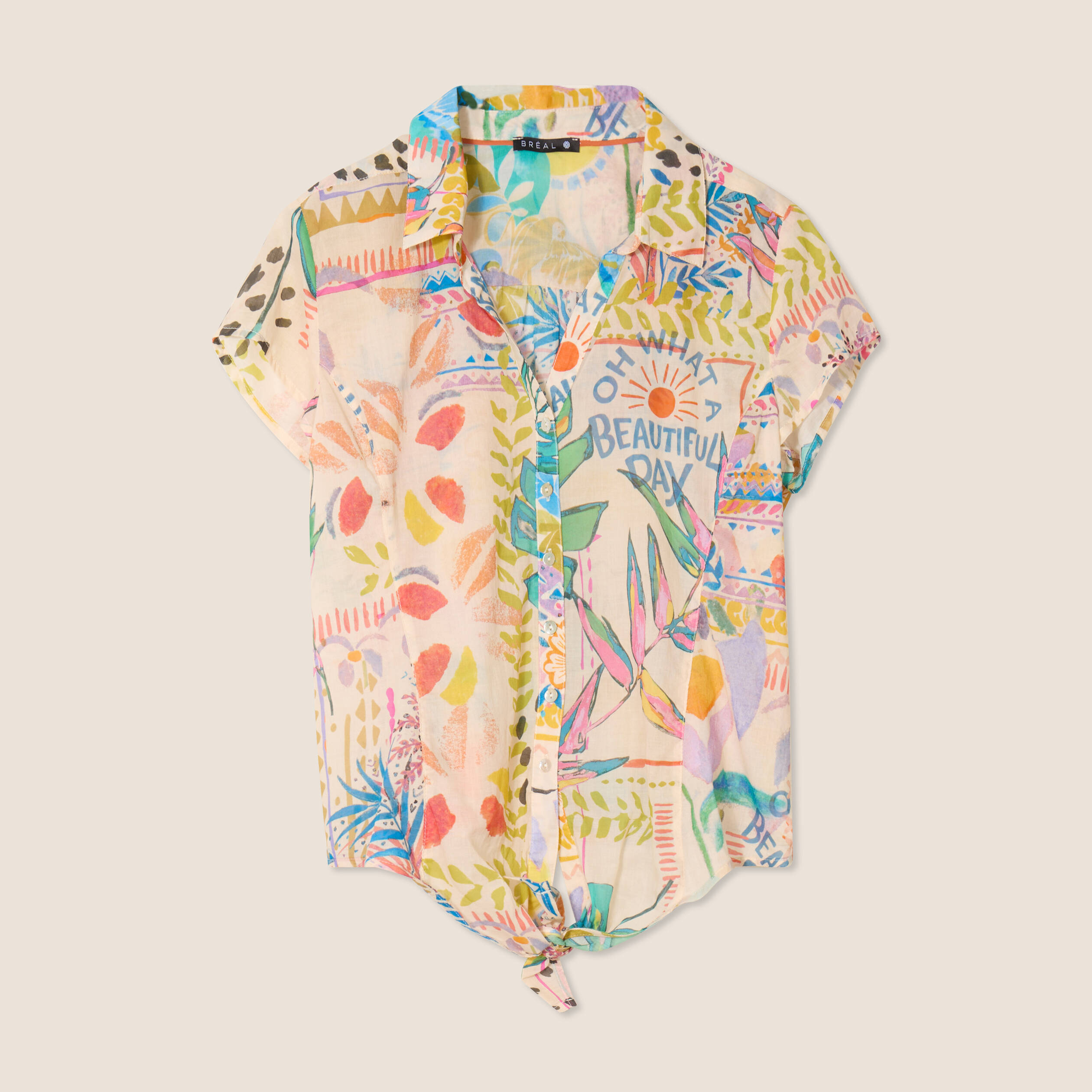 chemise manches courtes nouee multicolore femme Chemise manches courtes nouée multicolore femme