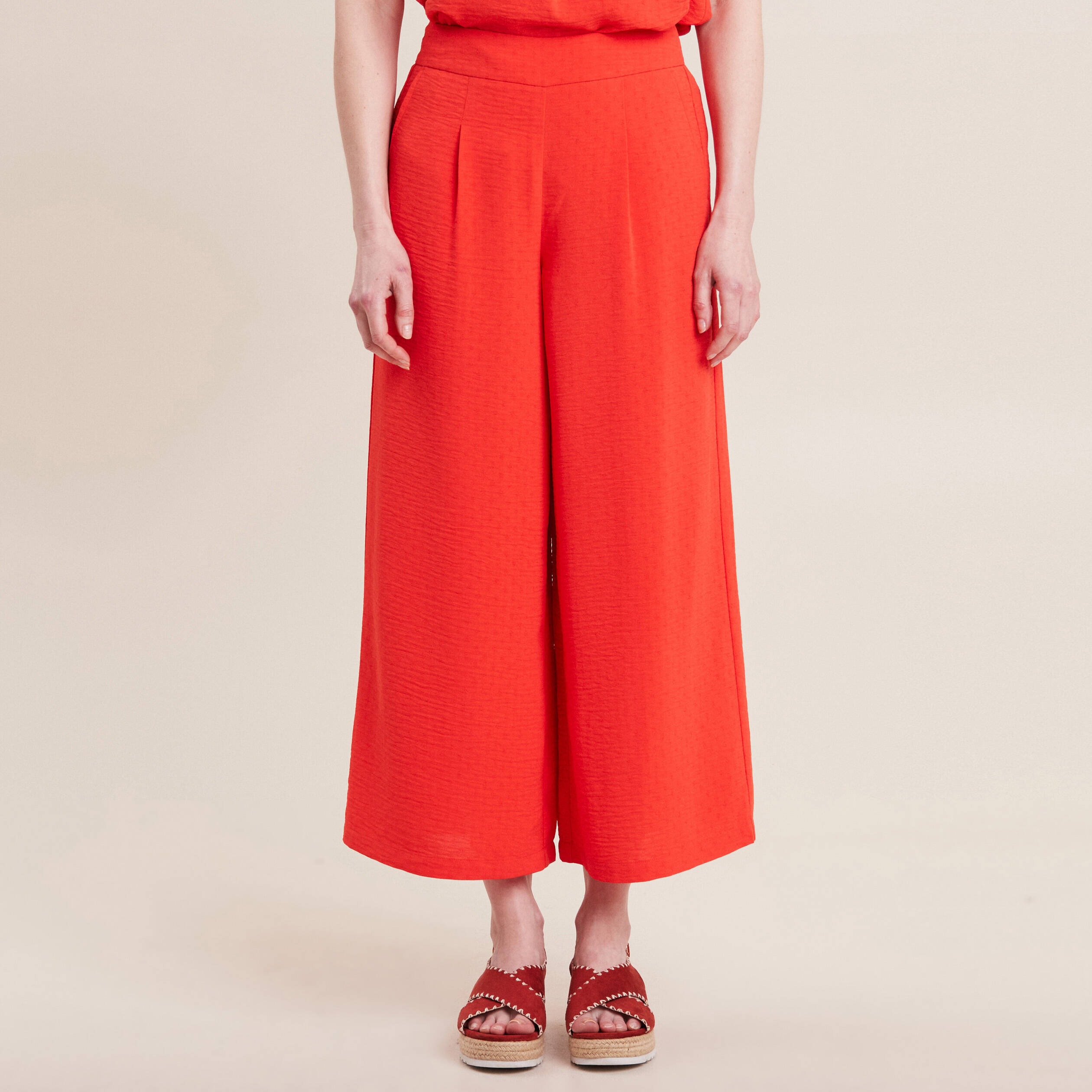 pantalon large elastique orange femme Pantalon large élastiqué orange femme