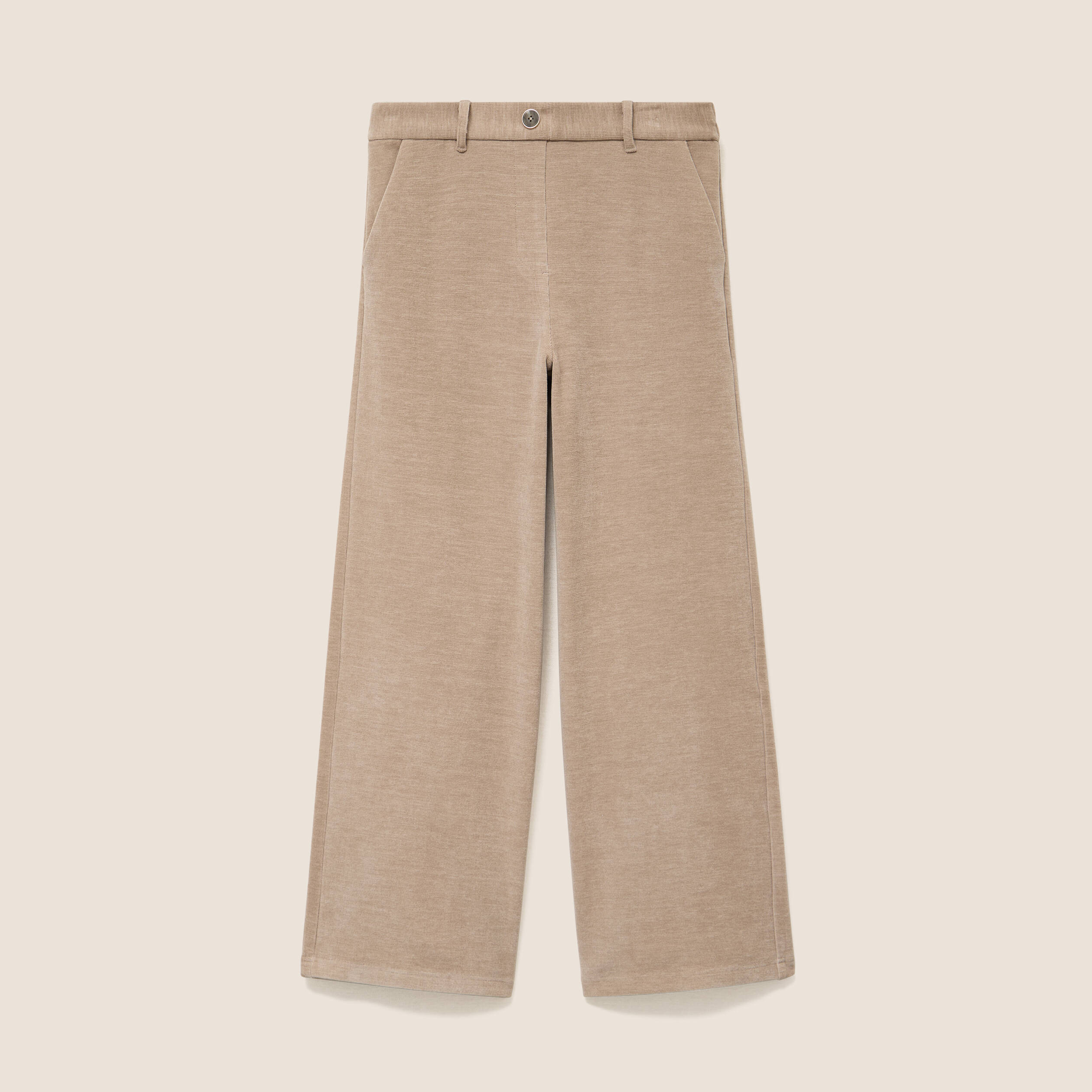 Pantalon loose en velours beige femme