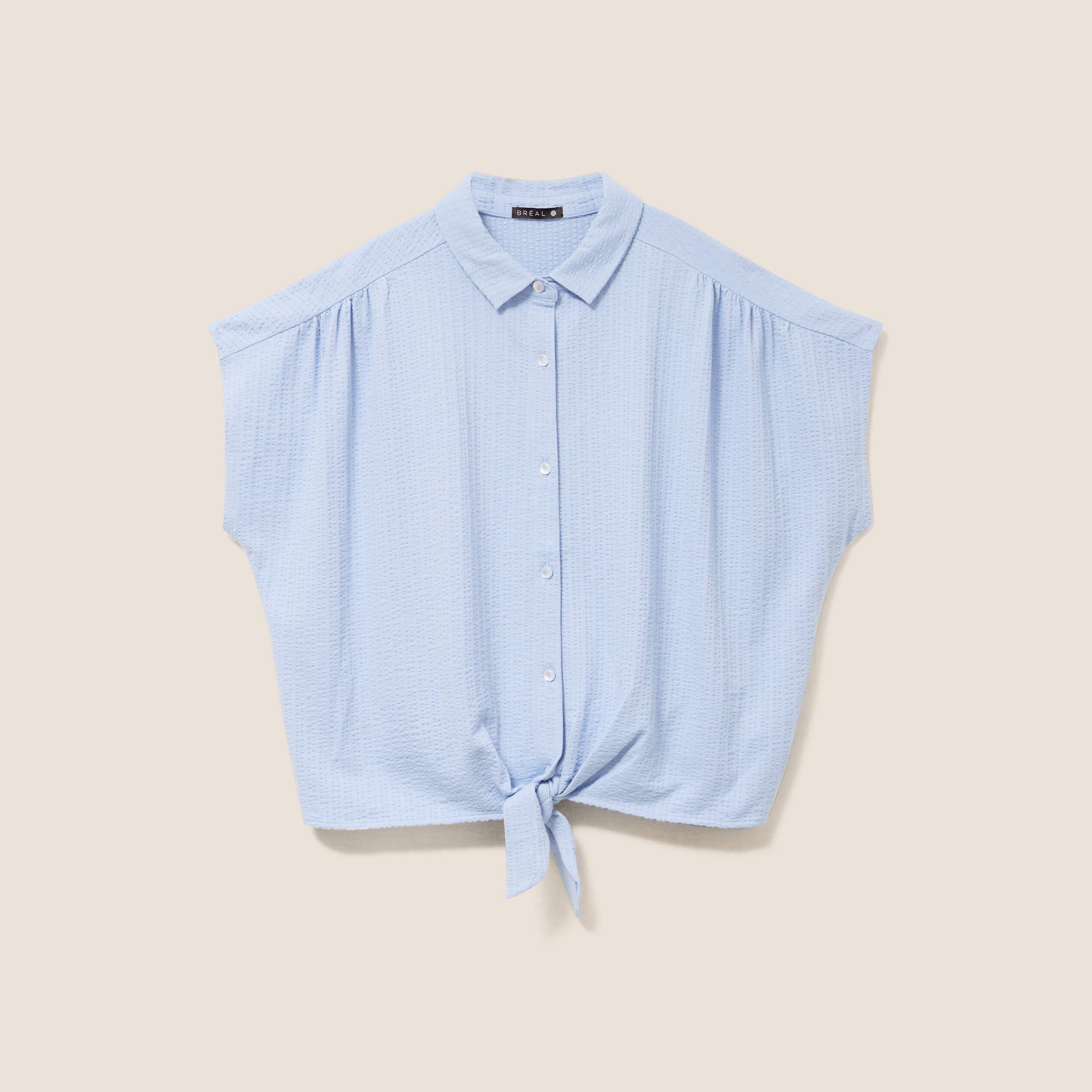 Blouse ample cropped col am&eacute;ricain bleu gris femme