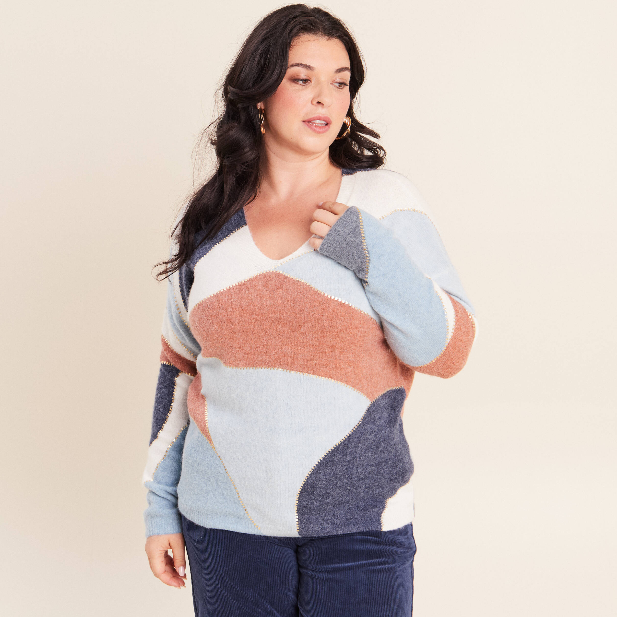 Pull manches longues multicolore femme