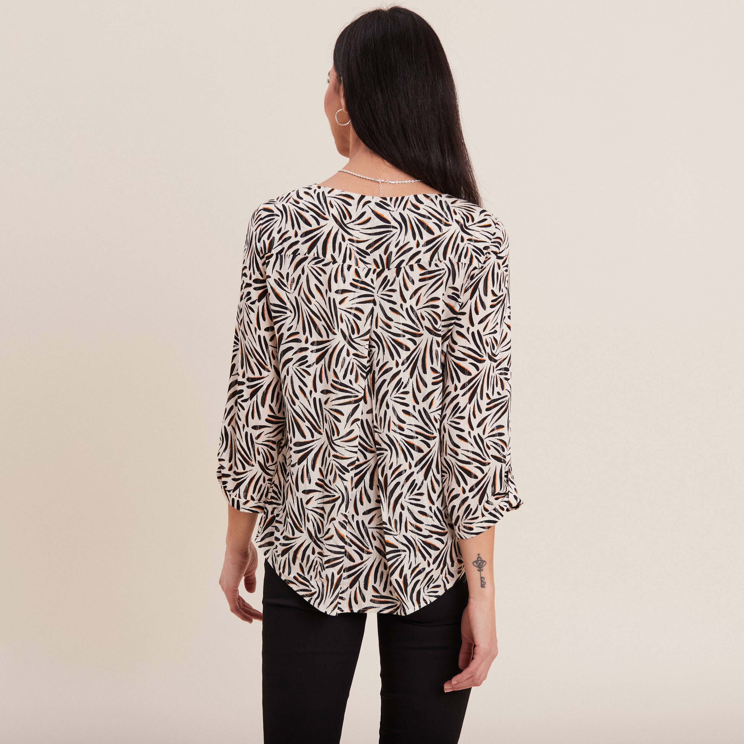 blouse manches 34 noir femme Blouse manches 3/4 noir femme