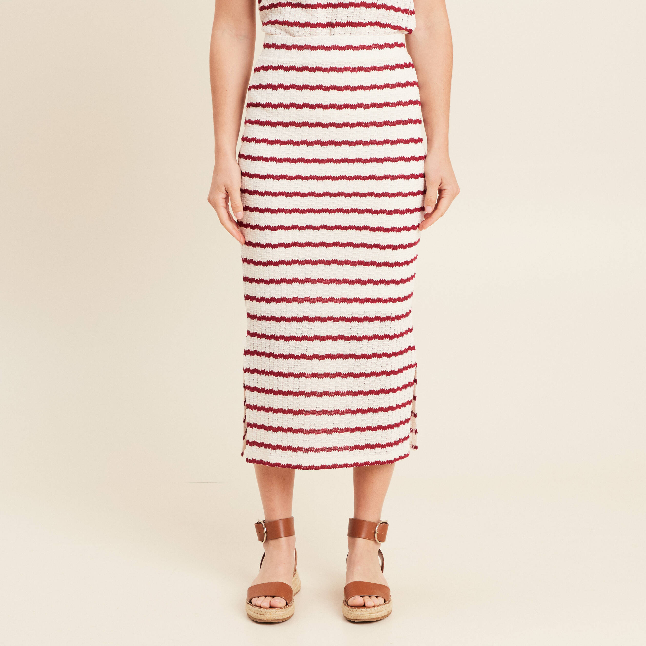 Jupe droite longue beige femme