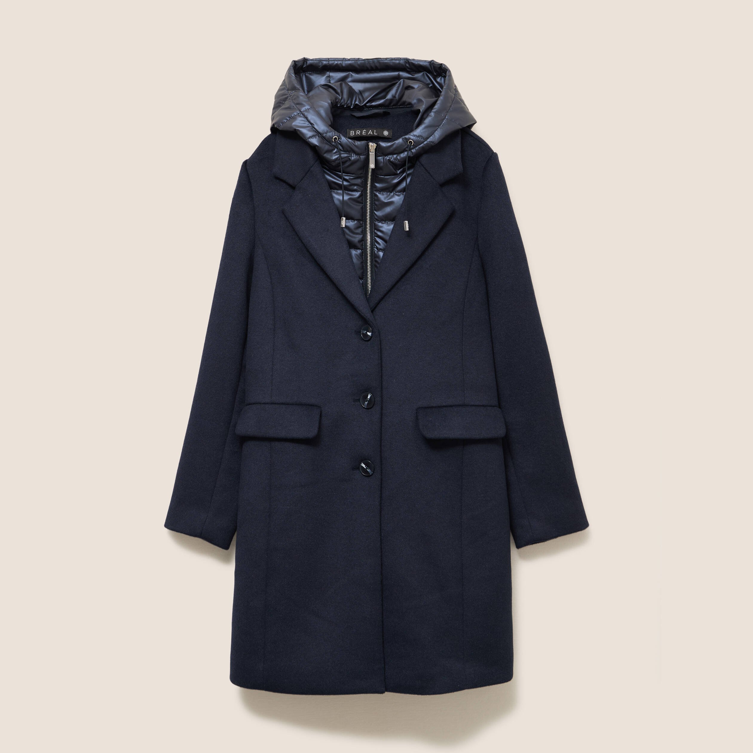 Manteau en droit à capuche bleu foncé femme Vibs