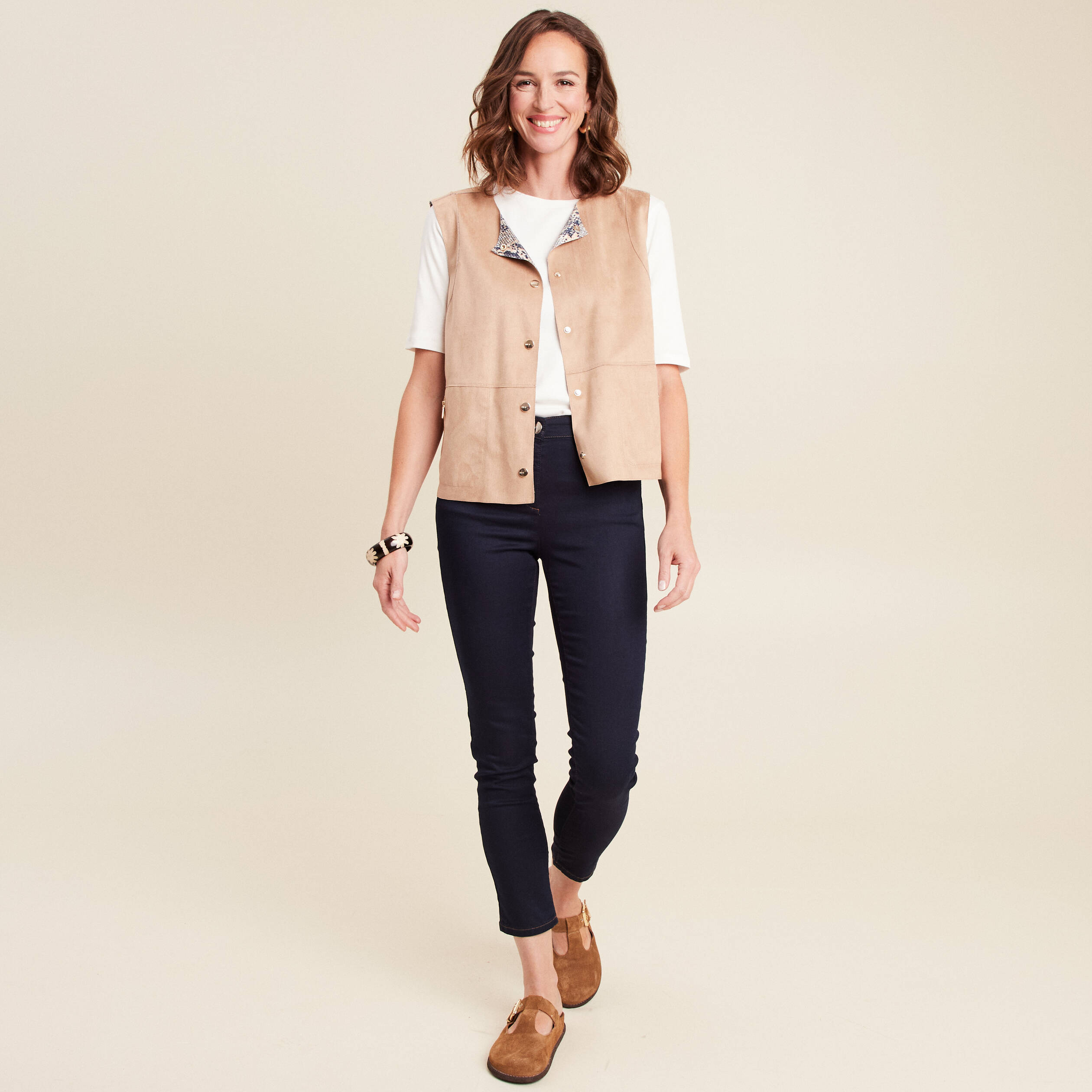 Veste r&eacute;versible cintr&eacute;e sans manches beige femme
