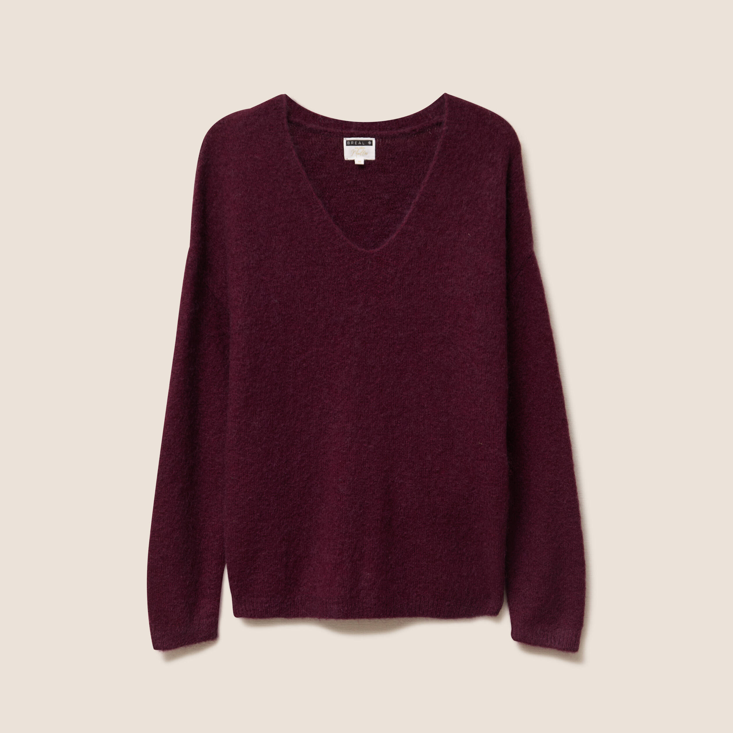 Pull col v bordeaux femme