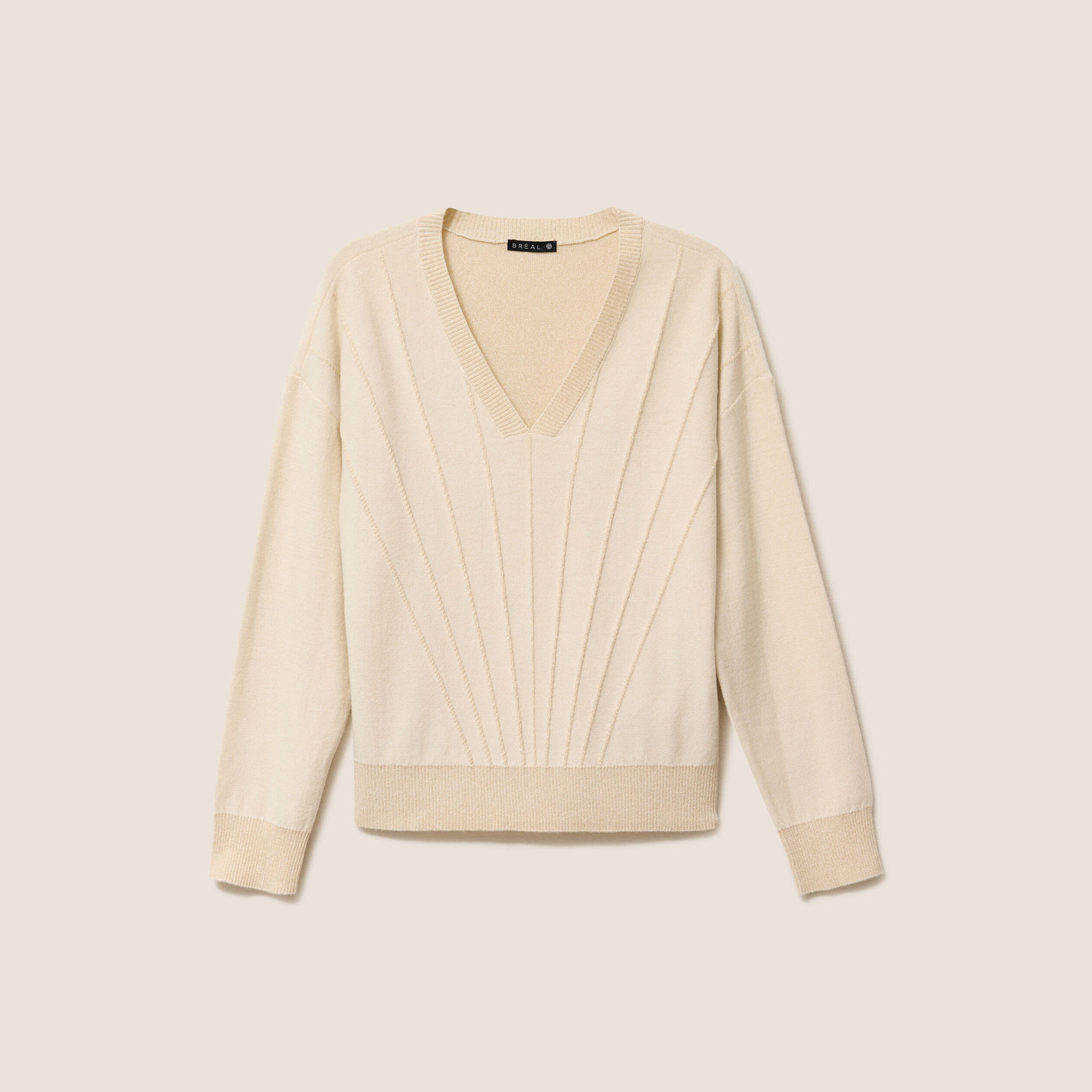 Pull ajust&eacute; col v manches longues couleur or femme