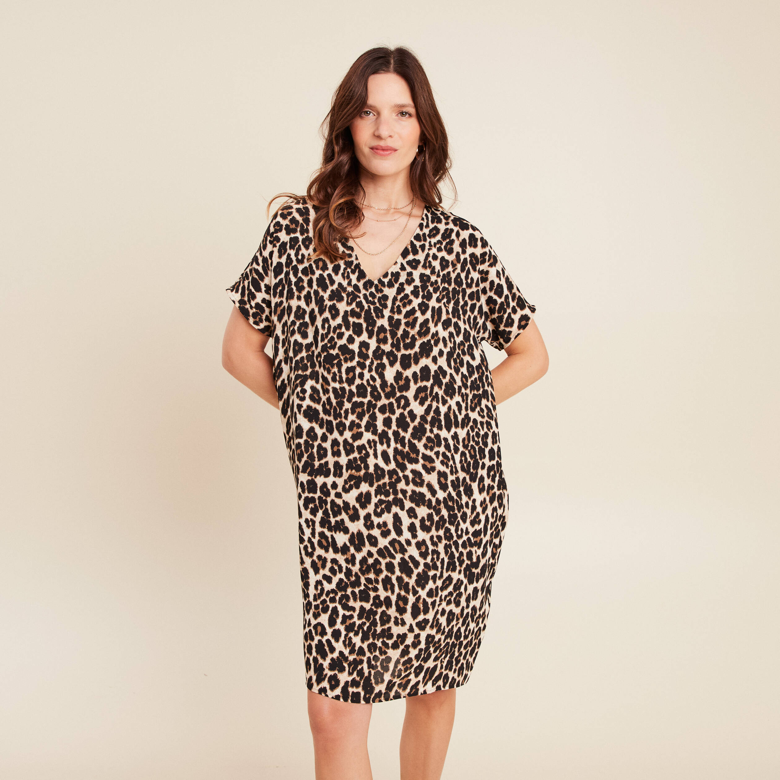 robe fluide col v creme femme Robe fluide col V creme femme