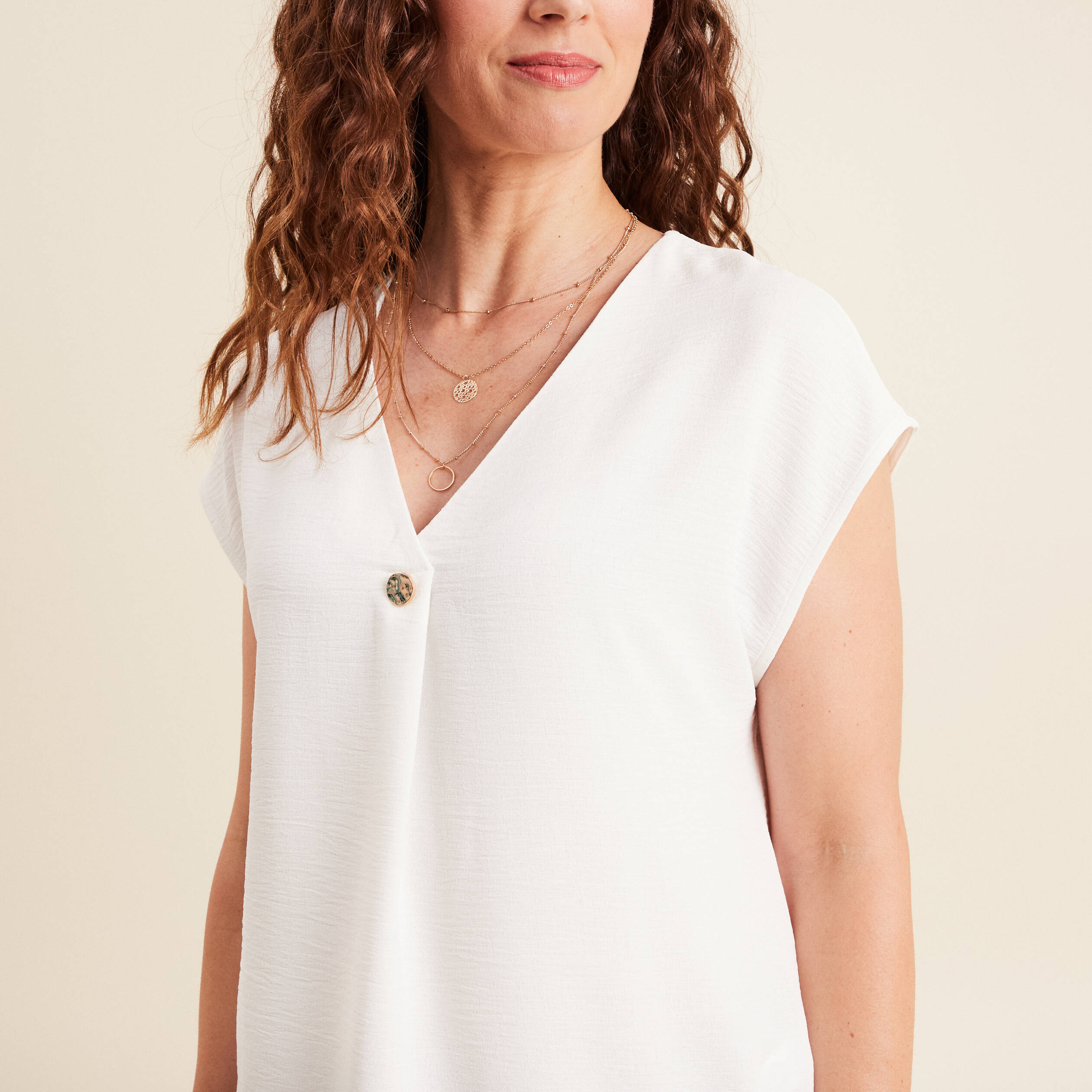 blouse manches courtes fluide ecru femme Blouse manches courtes fluide ecru femme