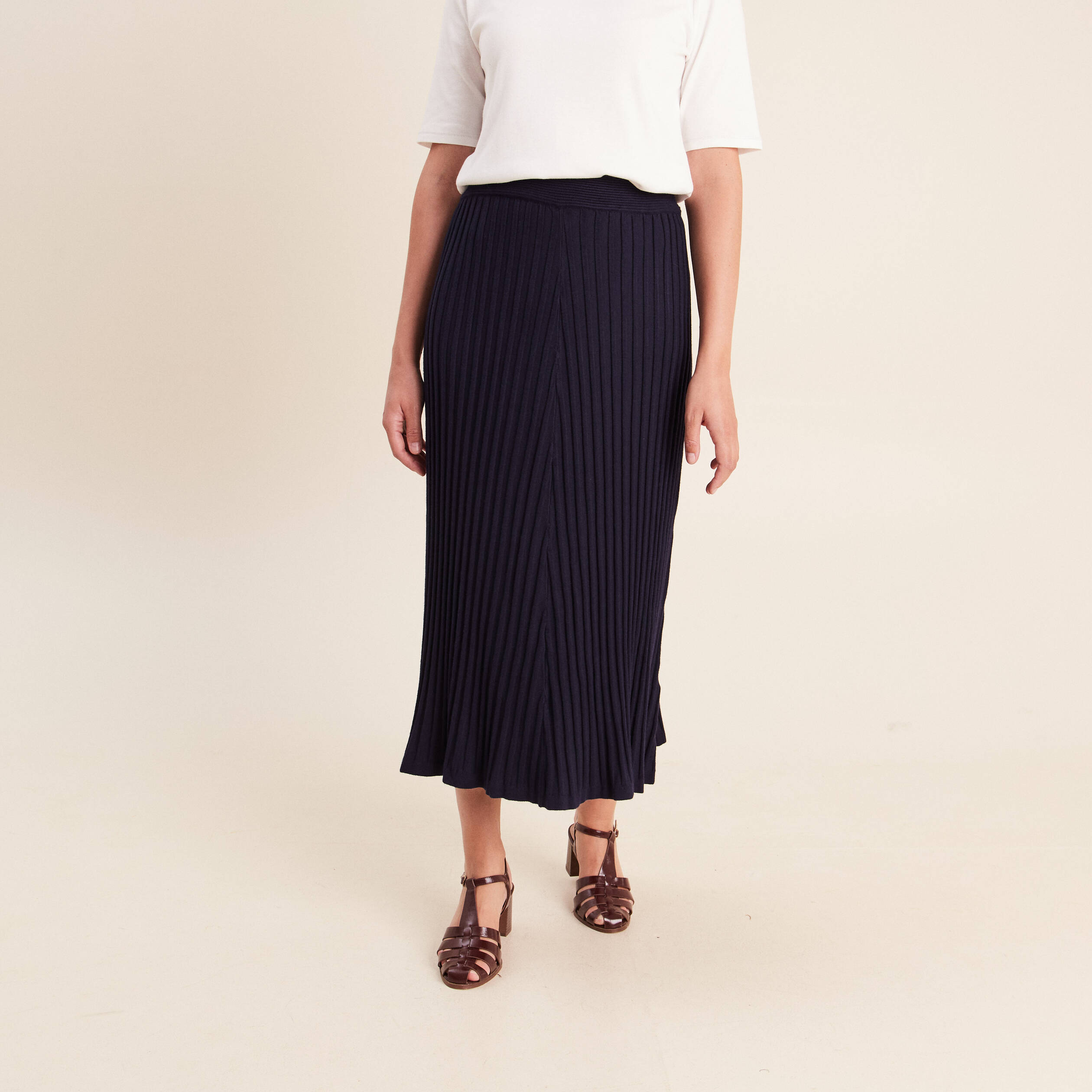 Jupe en maille bleu marine femme