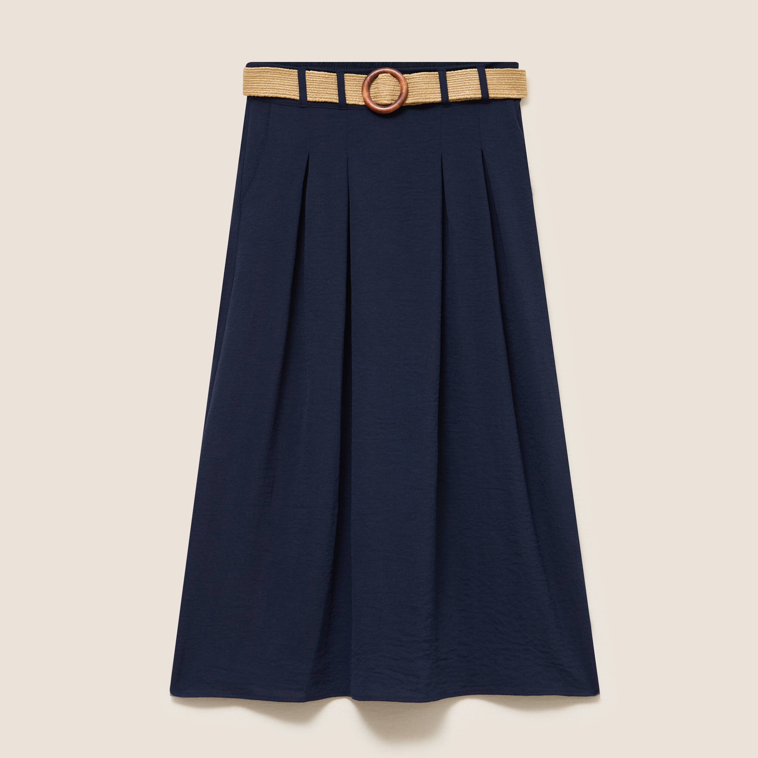 Jupe longue évasée ceinturée bleu foncé femme