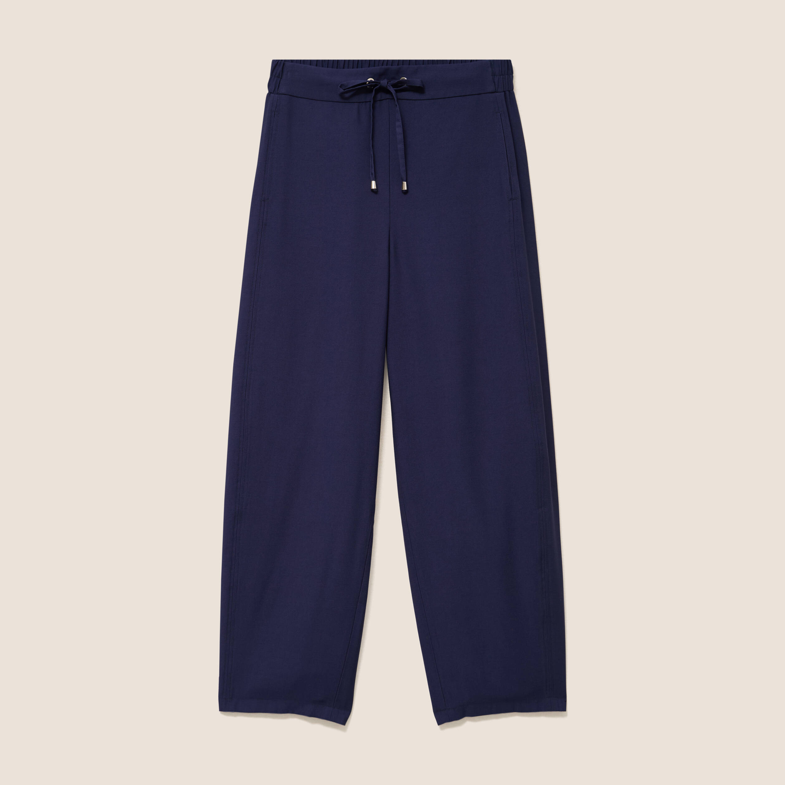 Pantalon large taille haute bleu marine femme