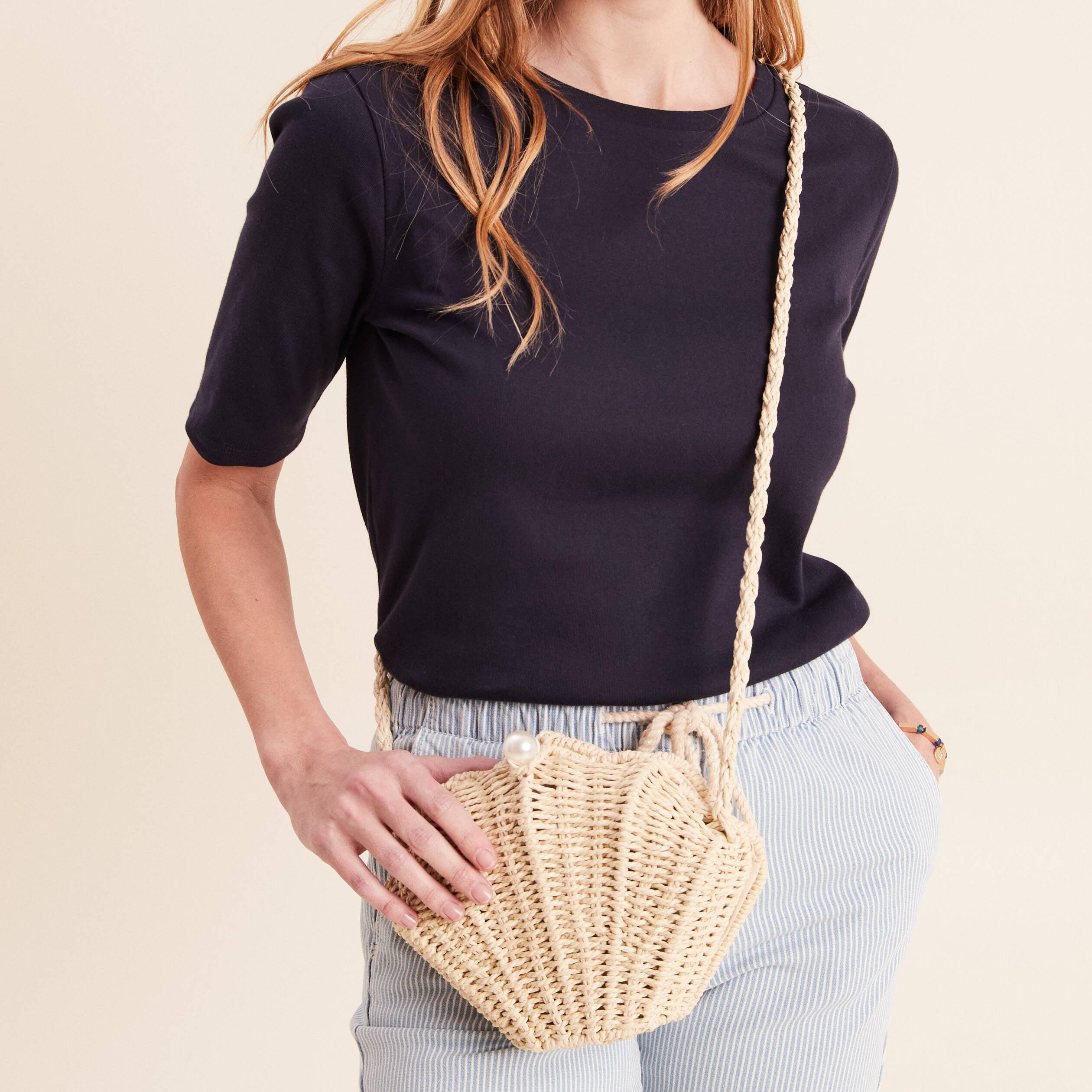 Sac bandouli&egrave;re doubl&eacute; ecru femme