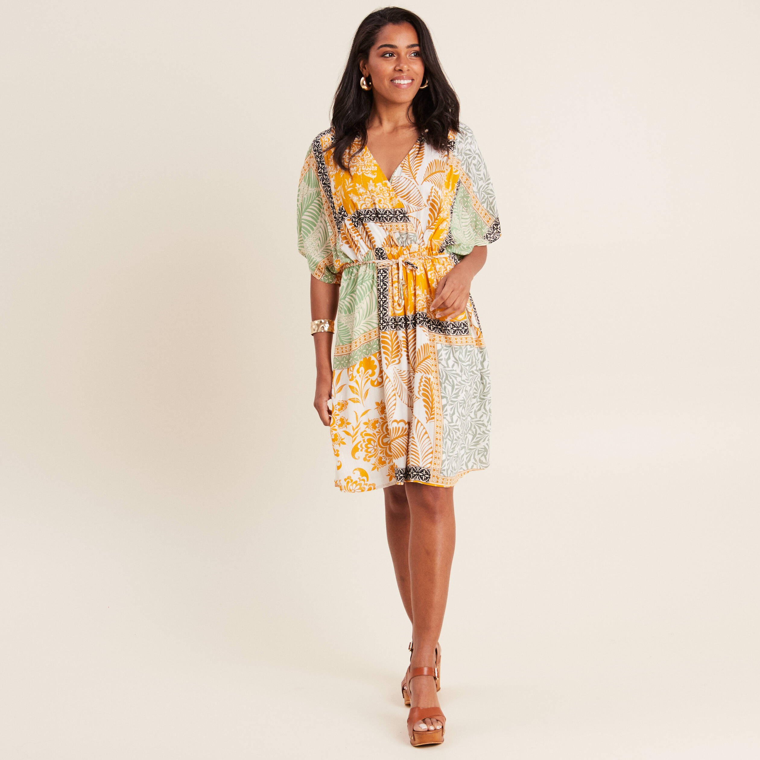 Robe B Smart Jaune Florale - Taille 5/6, 100% Coton, Sans Manches, Occasion Excellent état
