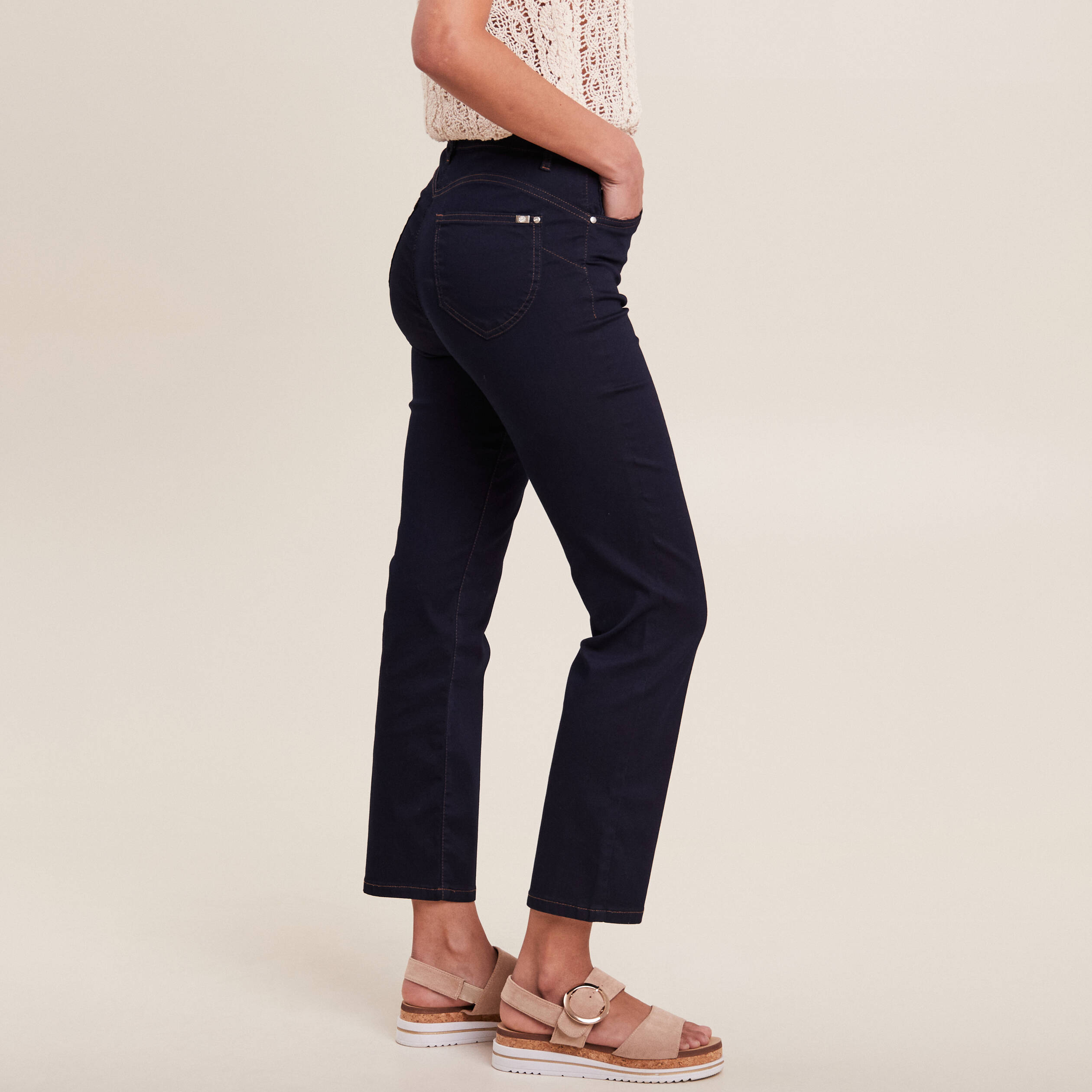 jean droit taille haute 78eme denim brut femme Jean droit taille haute 7/8ème denim brut femme