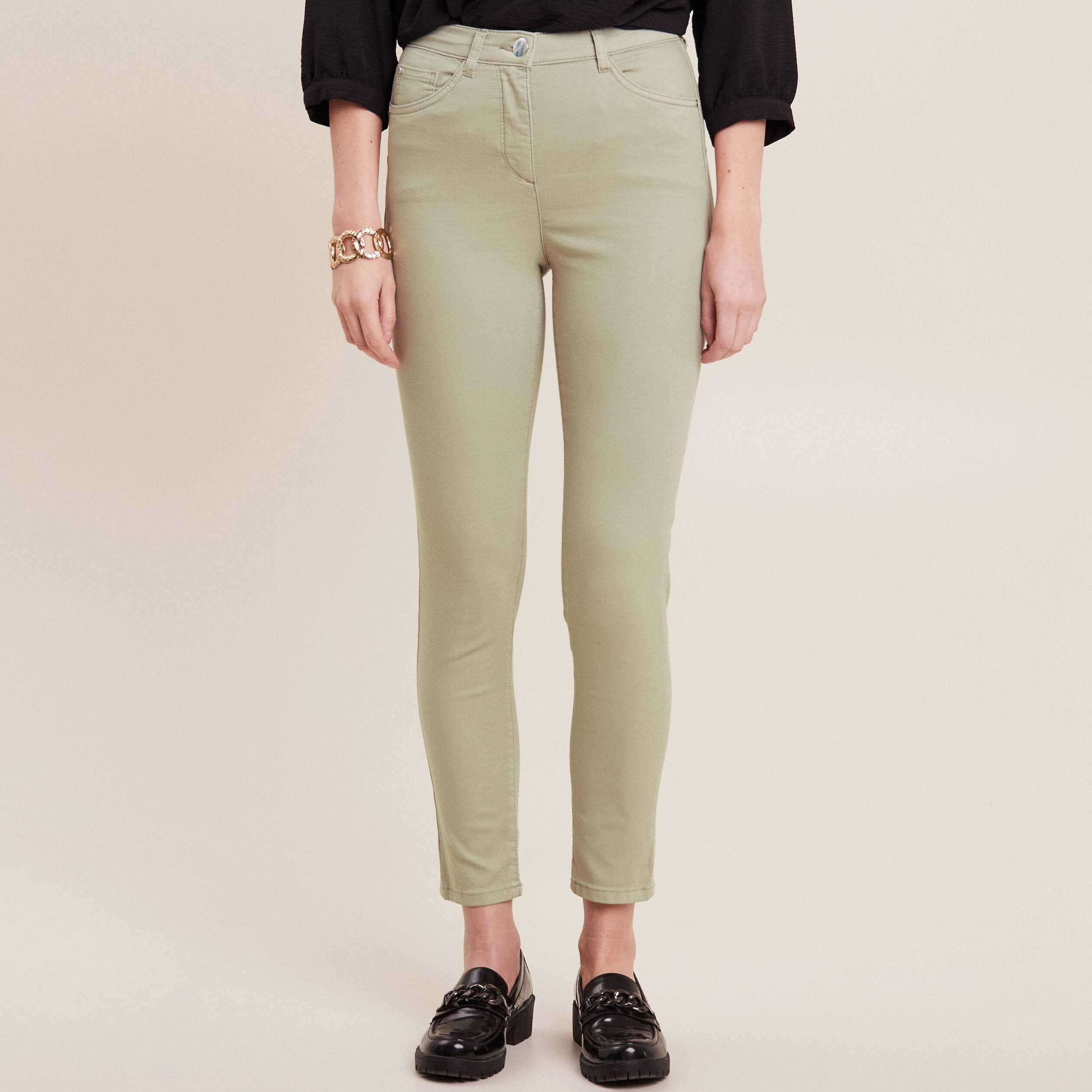 pantalon leger taille haute 78eme vert clair femme Pantalon léger taille haute 7/8ème vert clair femme