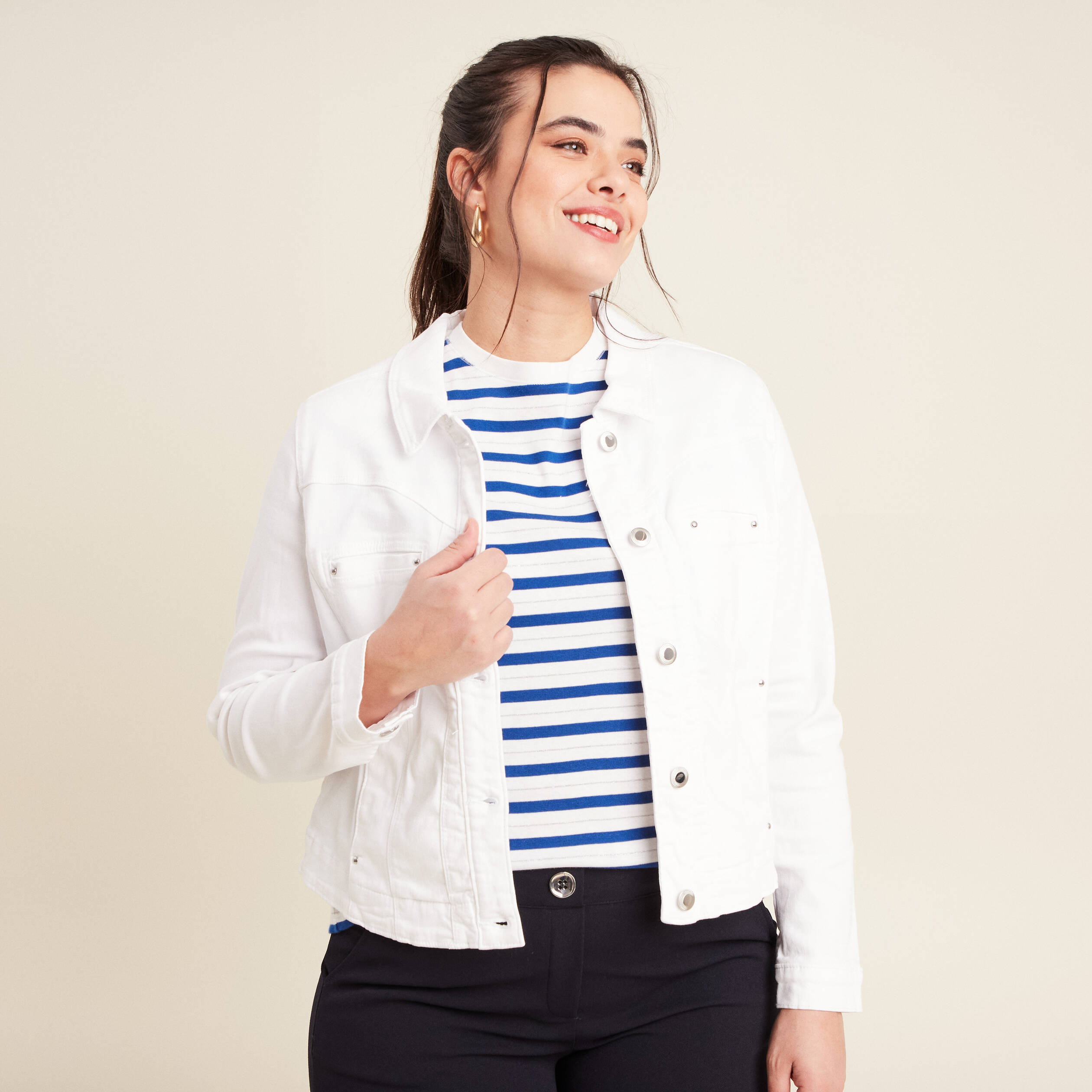 blouson ajuste boutonne ecru femme Blouson ajusté boutonné ecru femme