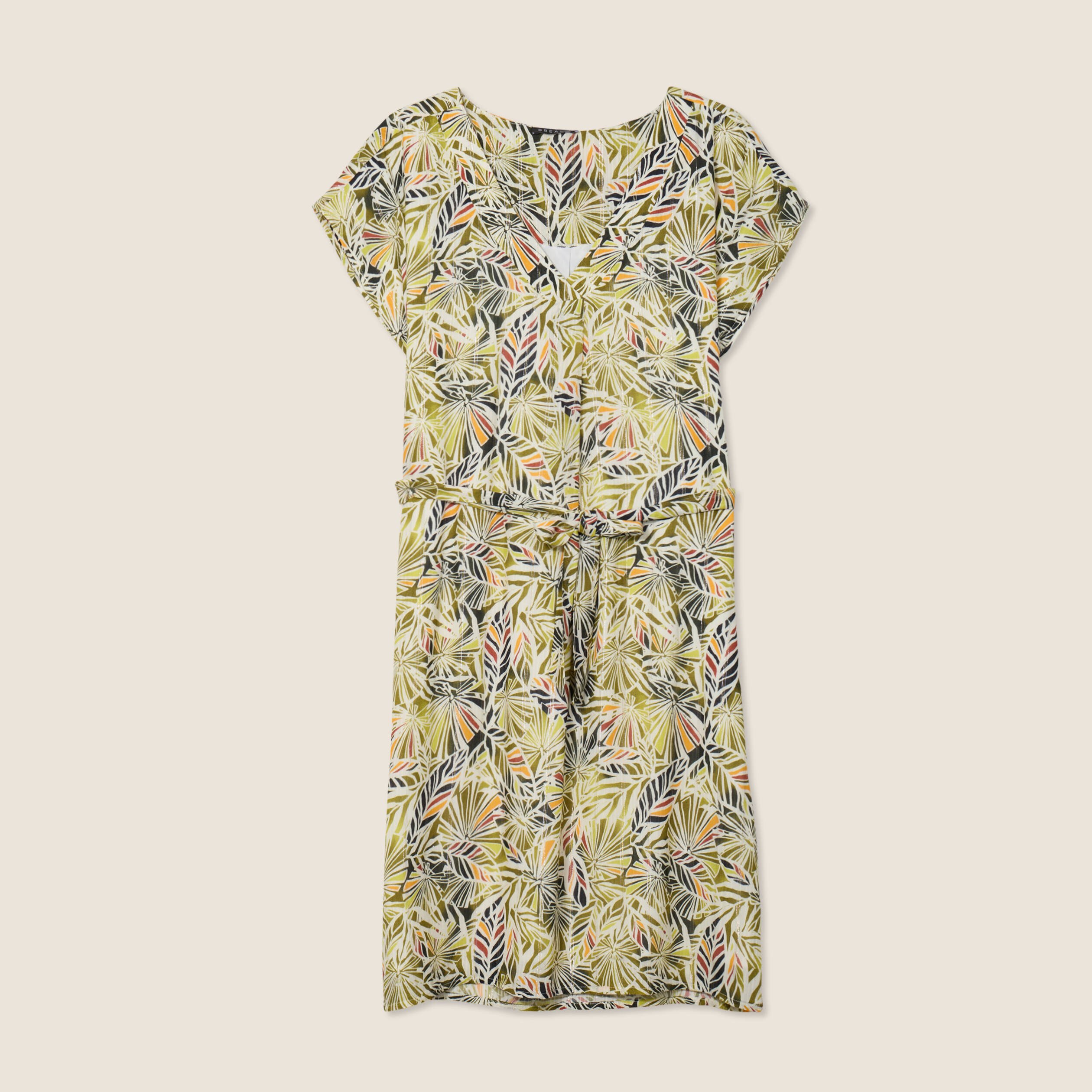 robe droite fluide col en v vert femme Robe droite fluide col en V vert femme