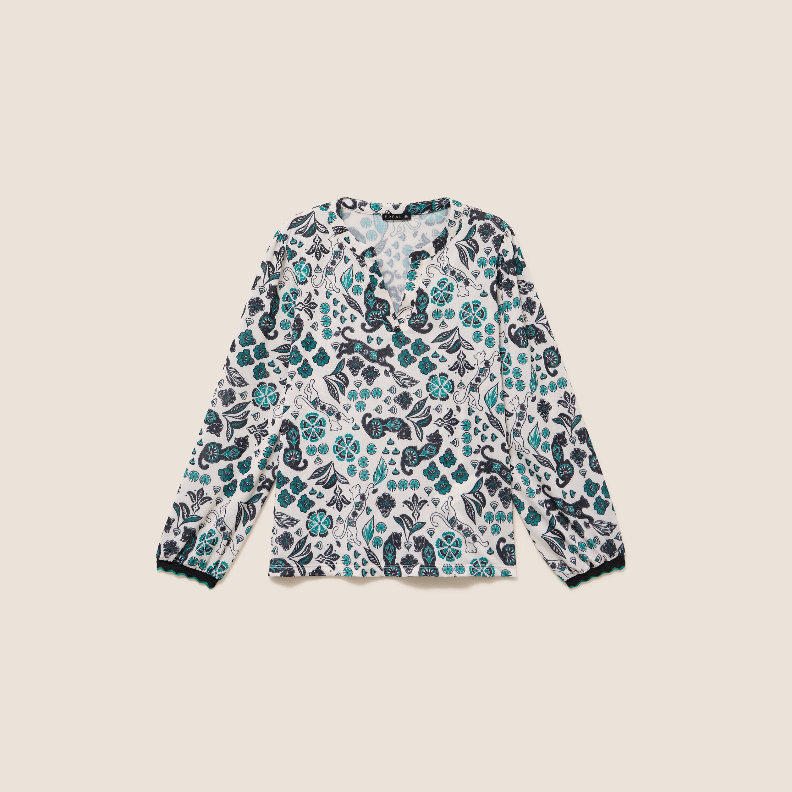 Blouse col tunisien manches longues blanc femme