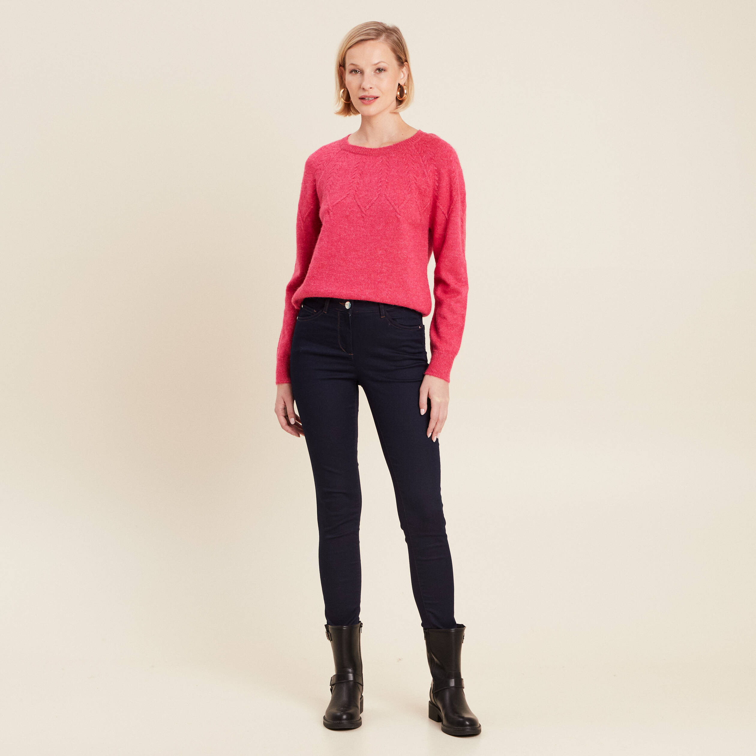 pull manches longues rose framboise femme Pull manches longues rose framboise femme
