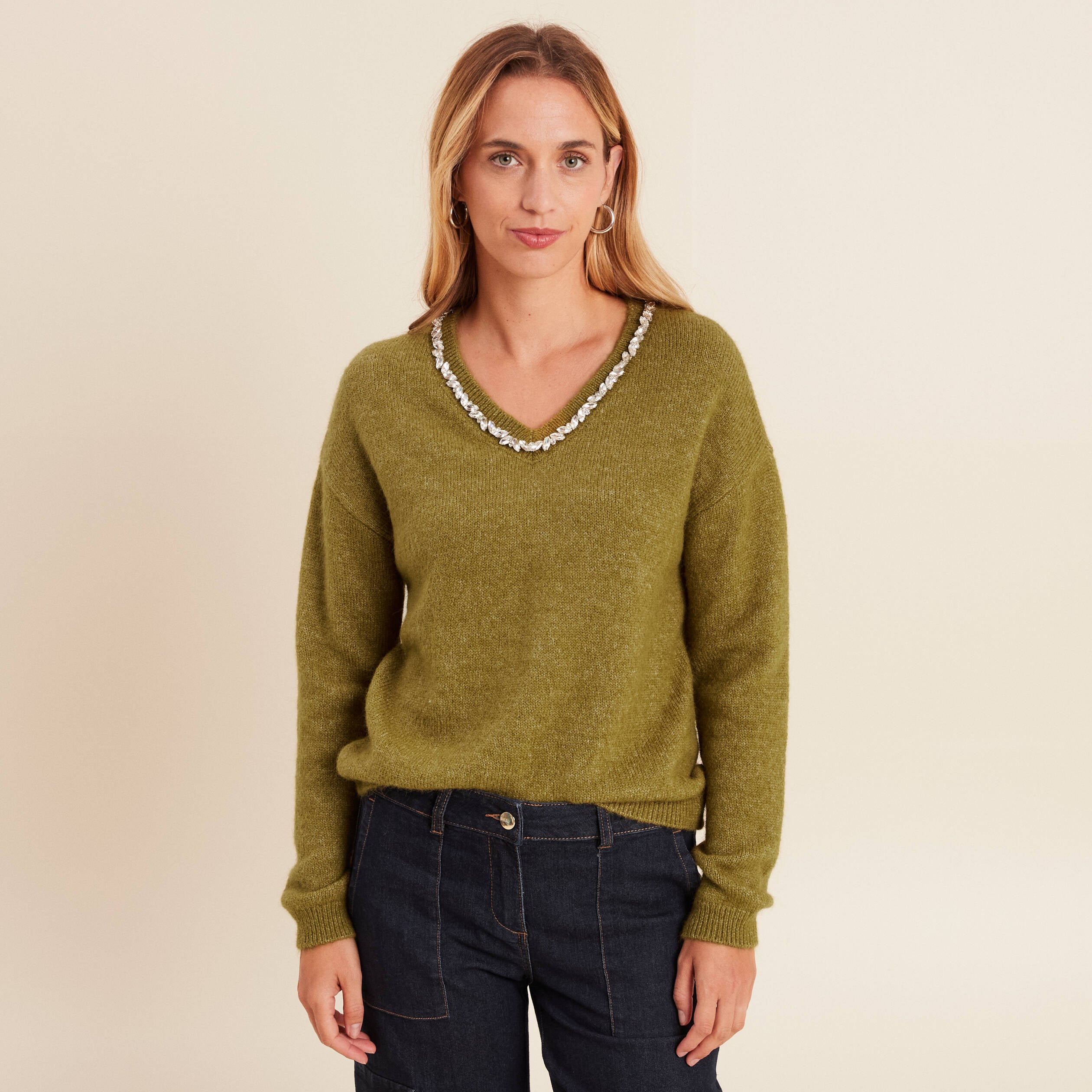Pull Femme Chic Doré - Manches Longues, Col Rond - Tendance Automne/hiver 2025 - Confortable Et élégant