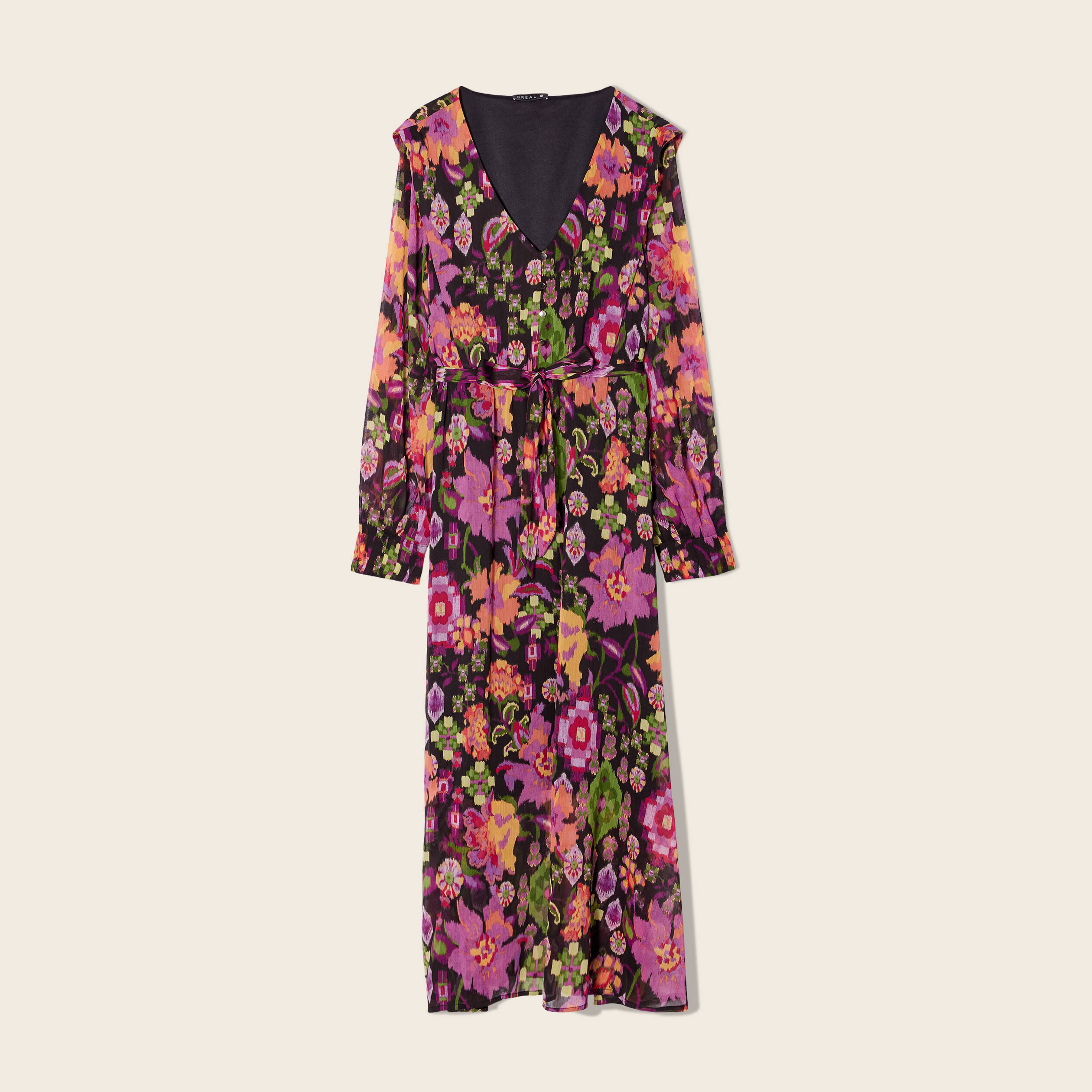 Robe longue évasée col en V noir femme