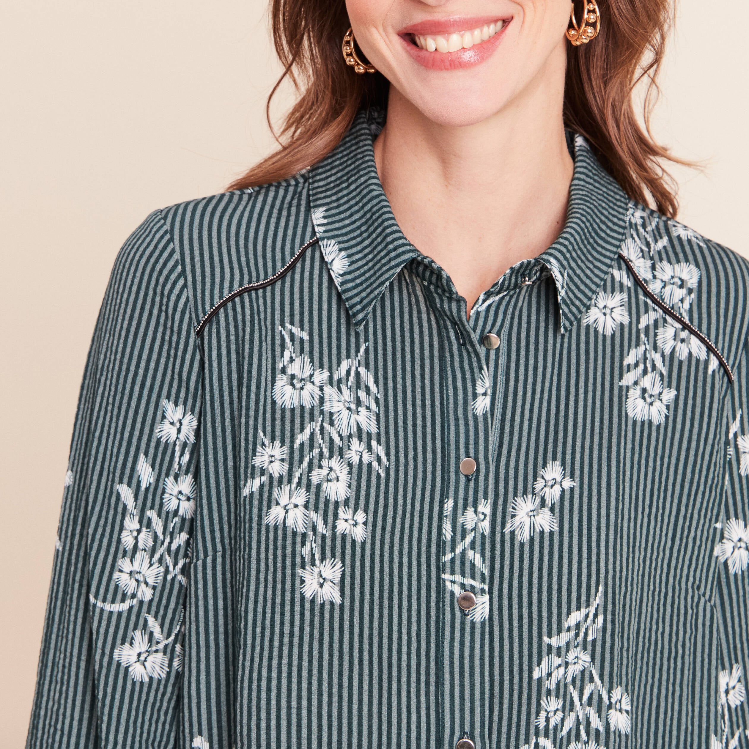 Chemise fluide manches longues vert femme