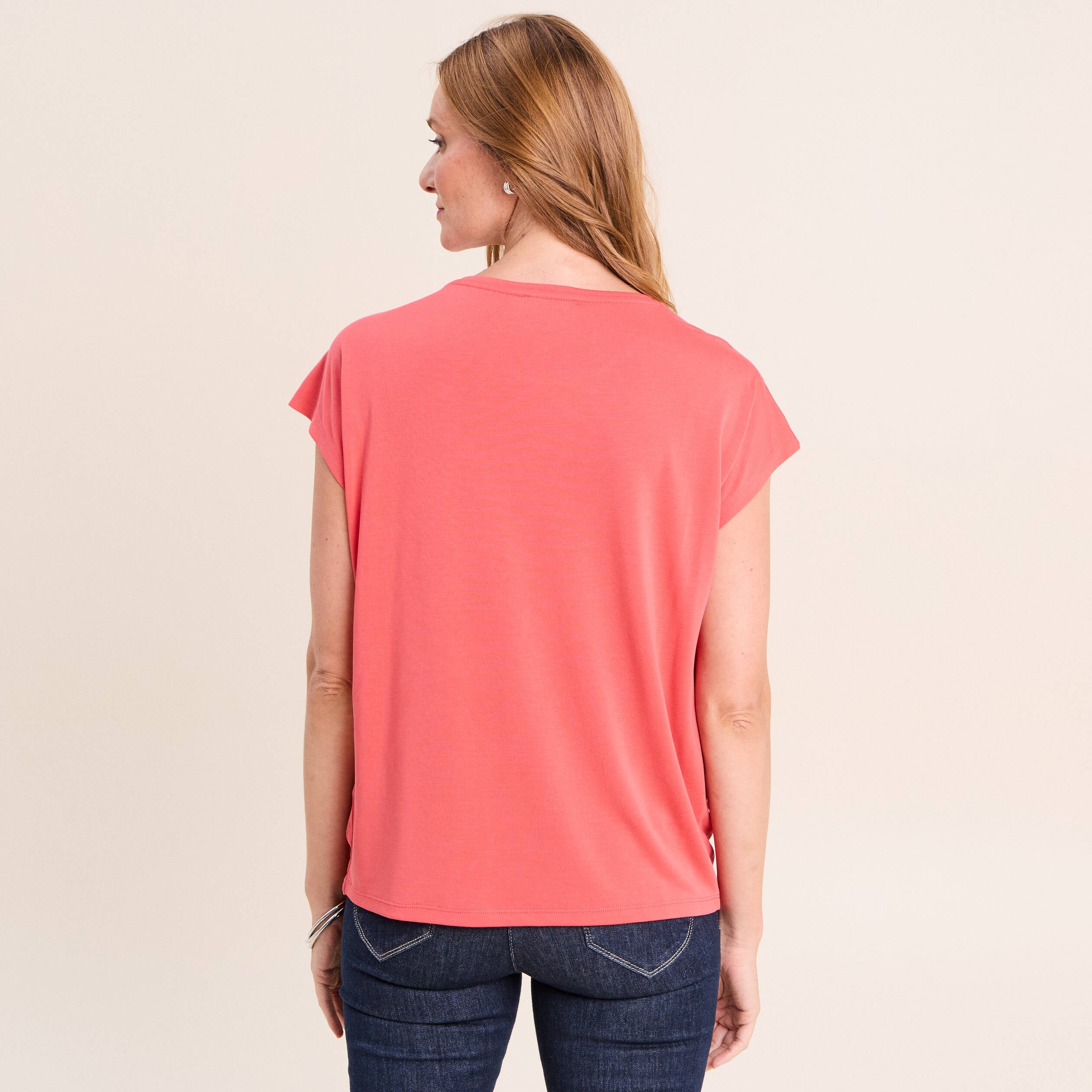 T-shirt droit col rond manches courtes rouge femme