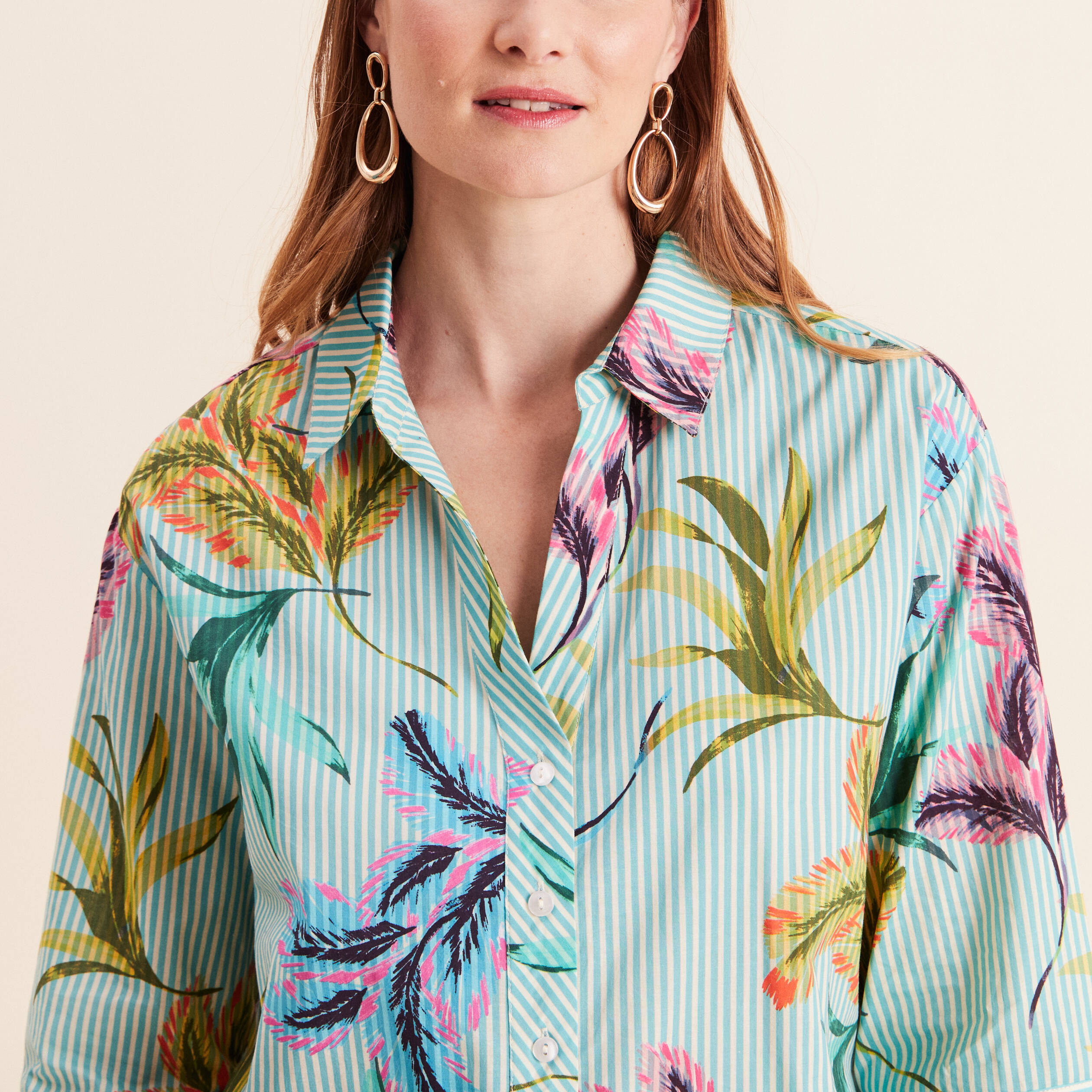 Chemise droite courte manches 3/4 vert femme