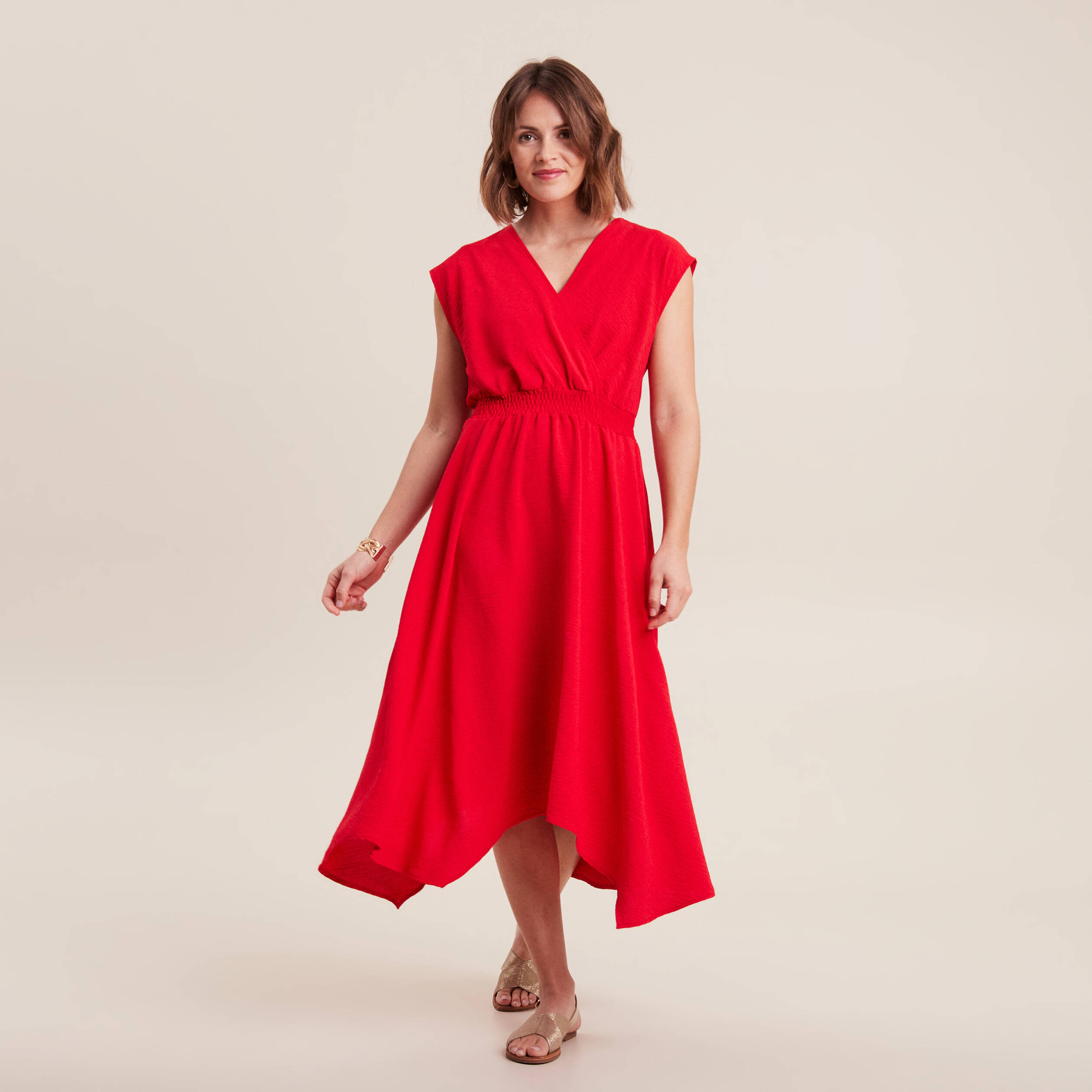 robe evasee taille smockee rouge femme Robe évasée taille smockée rouge femme