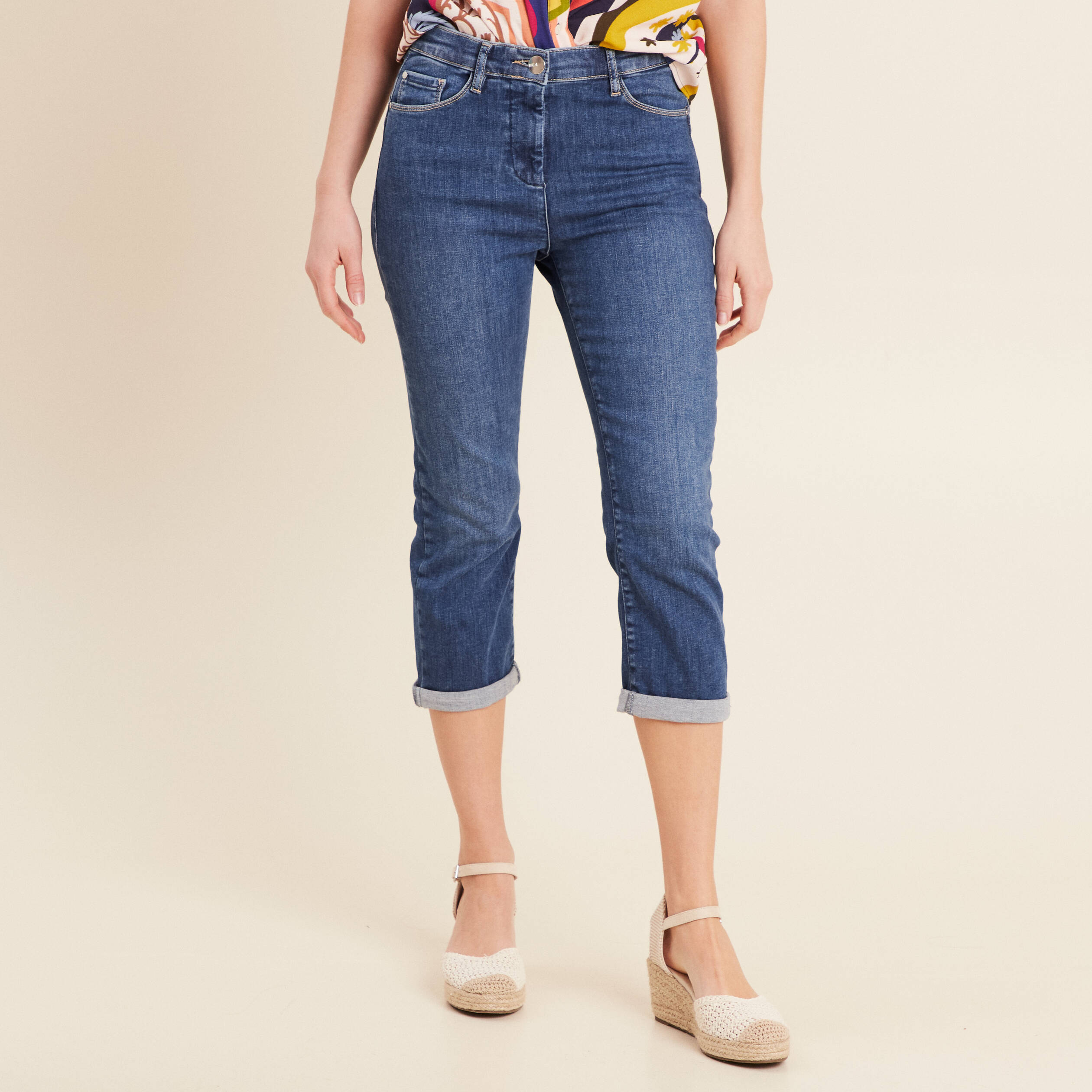 Pantacourt magique L'Unique ajust&eacute; denim double stone femme