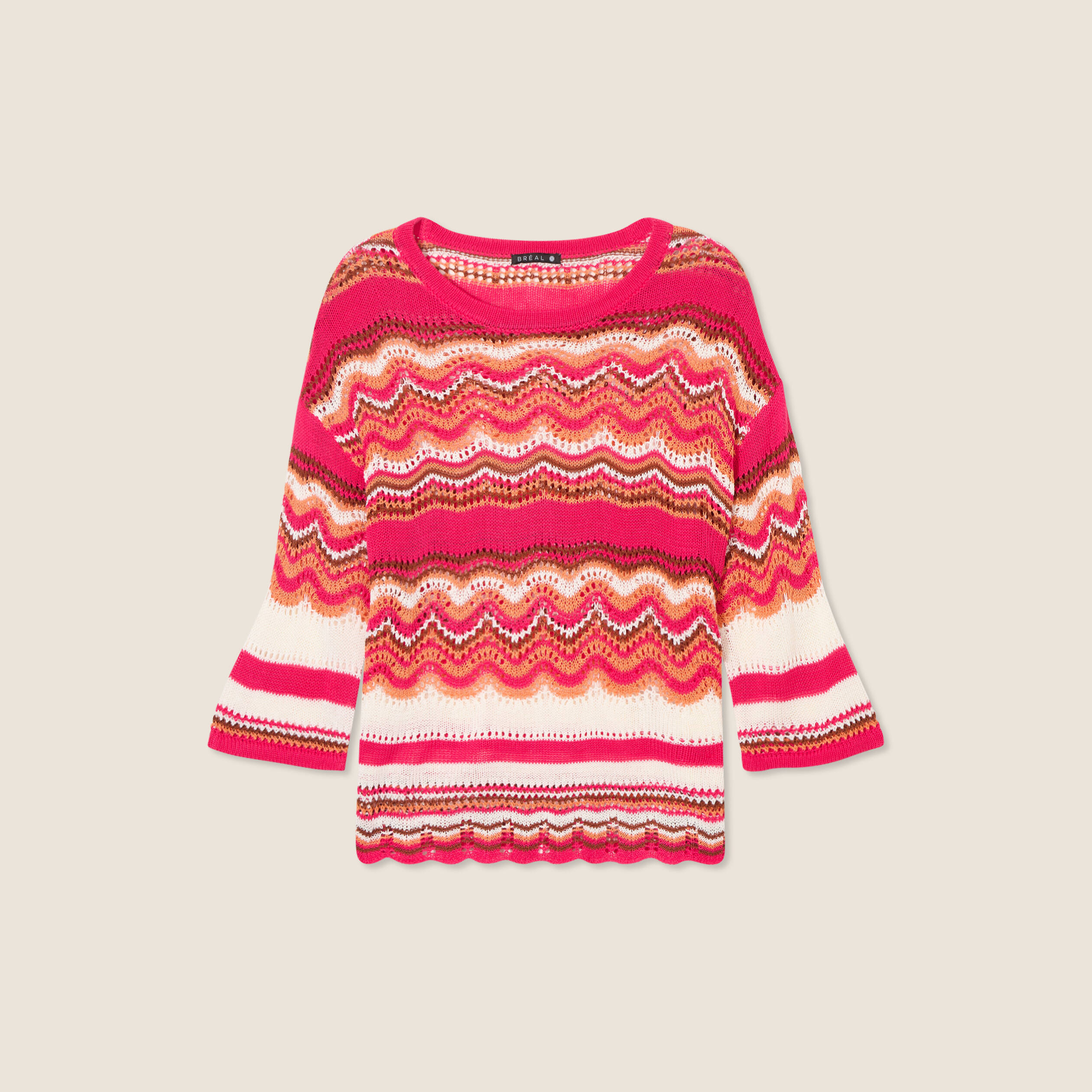 pull manches 34 ajoure rose fushia femme Pull manches 3/4 ajouré rose fushia femme
