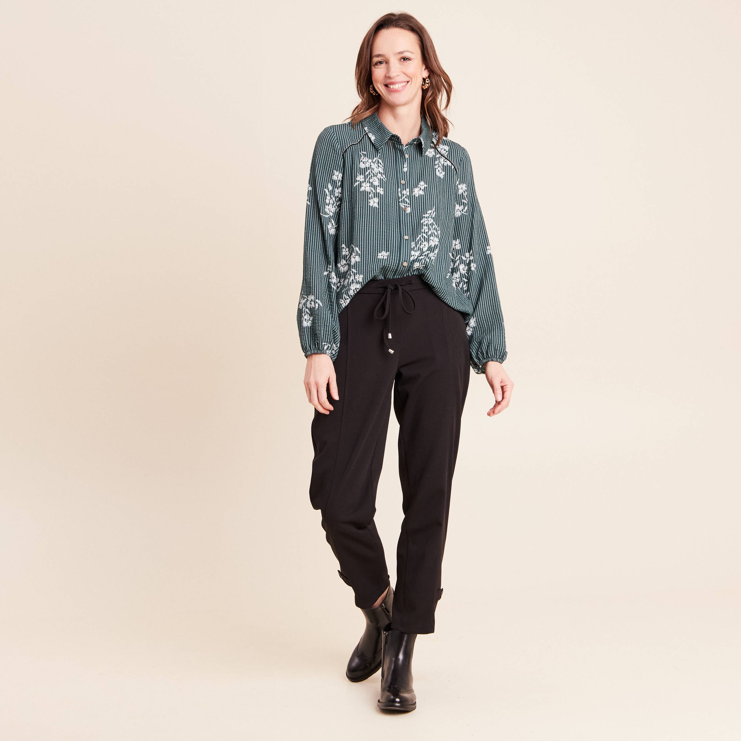 Chemise fluide manches longues vert femme