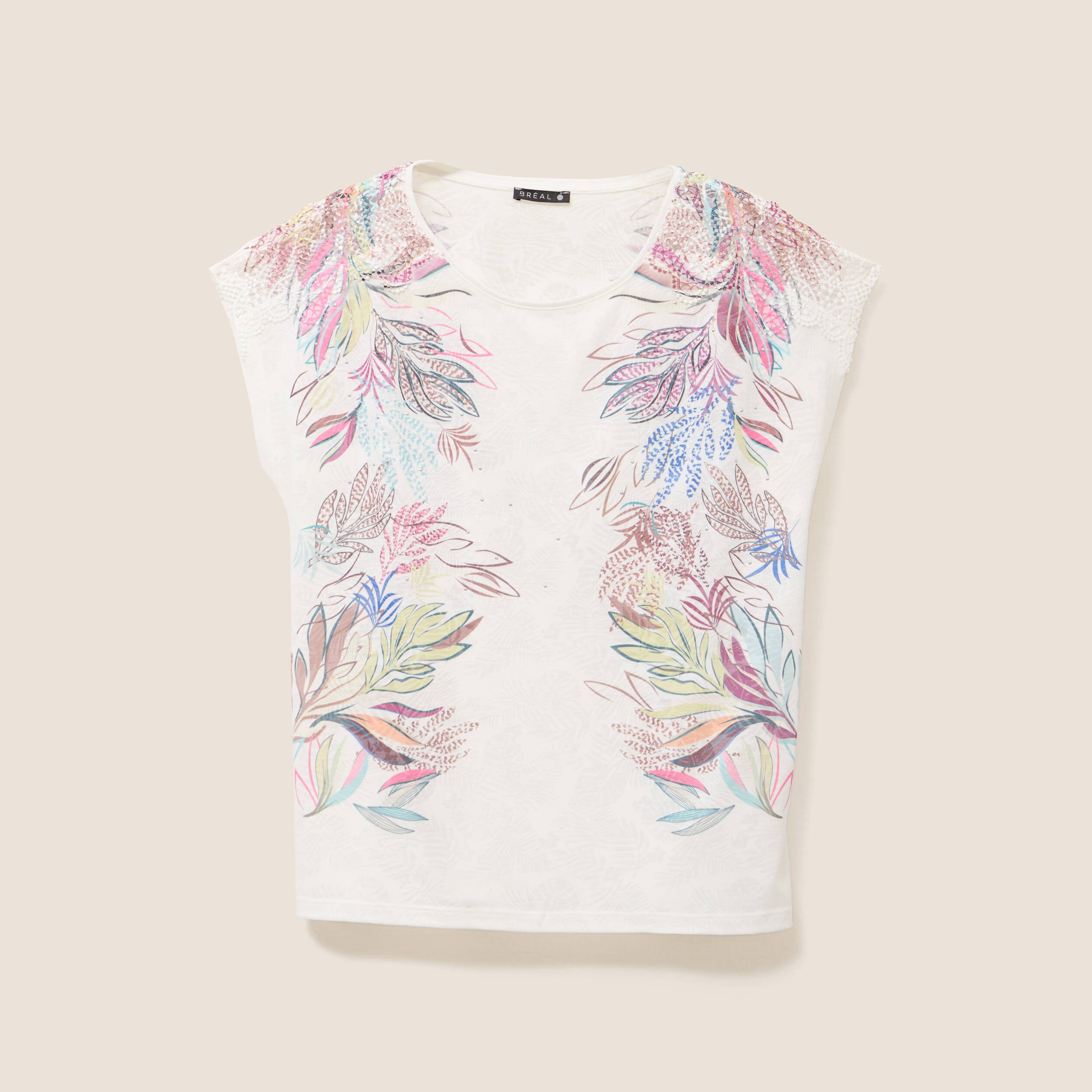 t shirt col rond manches courtes ecru femme T-shirt col rond manches courtes ecru femme