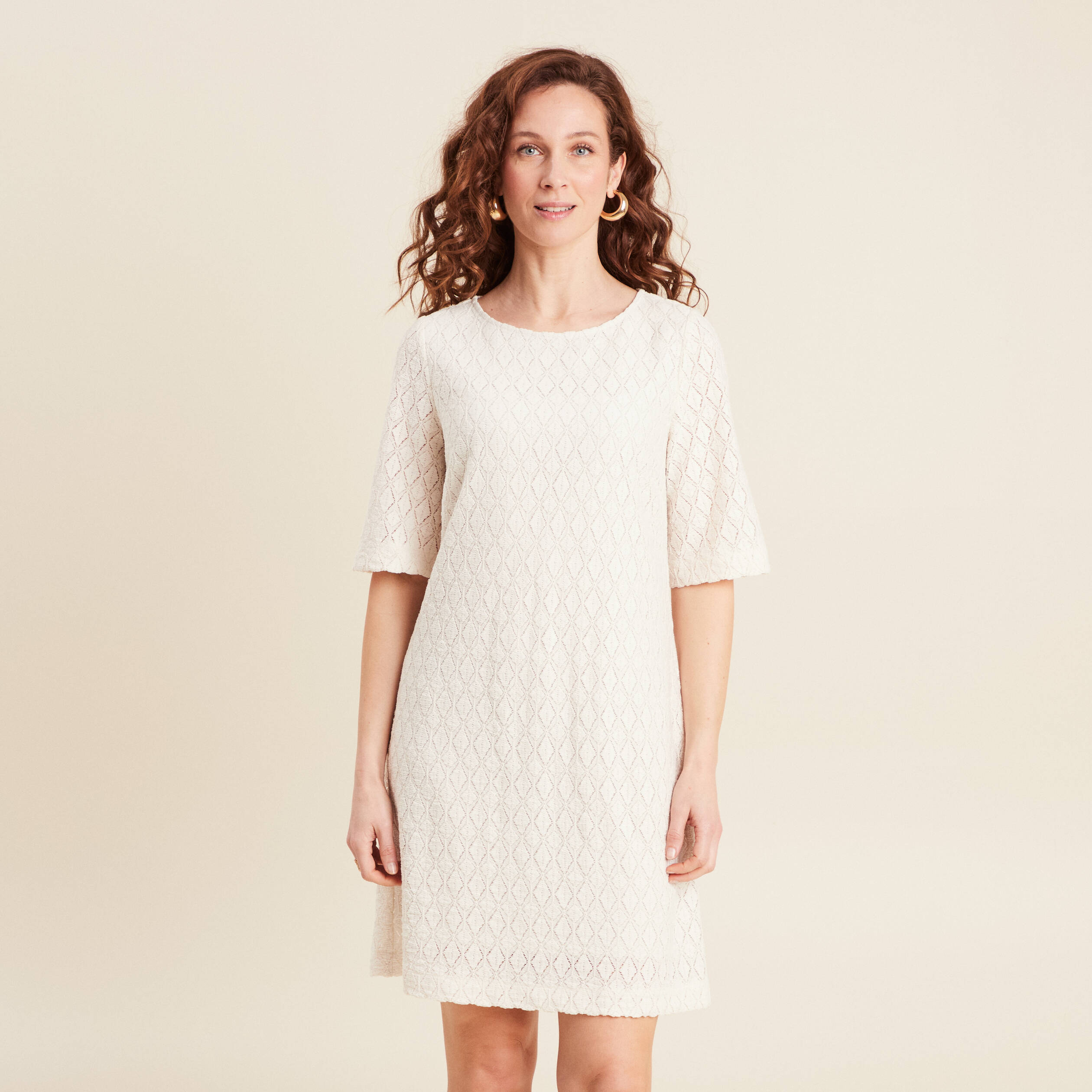 Robe droite dentelle ecru femme