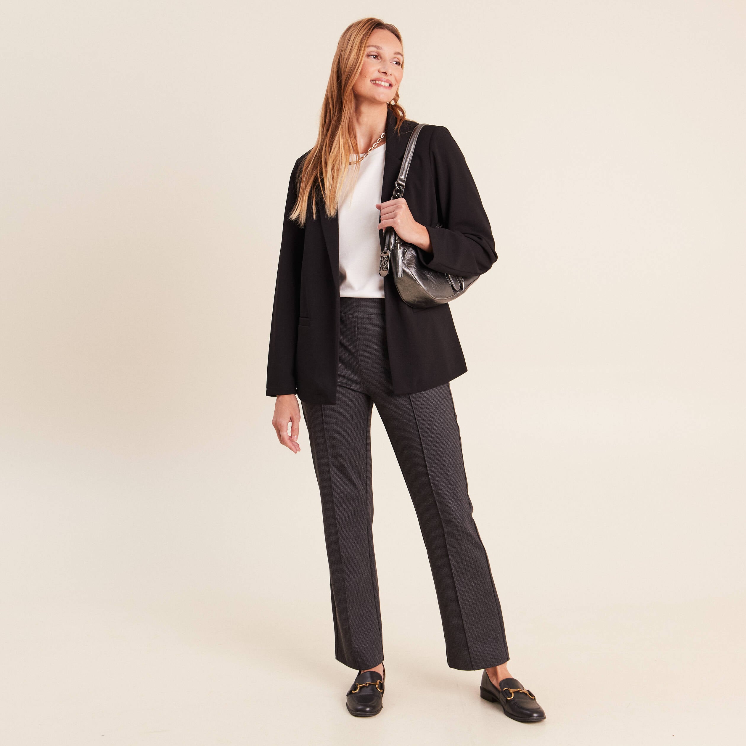 Pantalon vichy taille standard gris anthracite femme