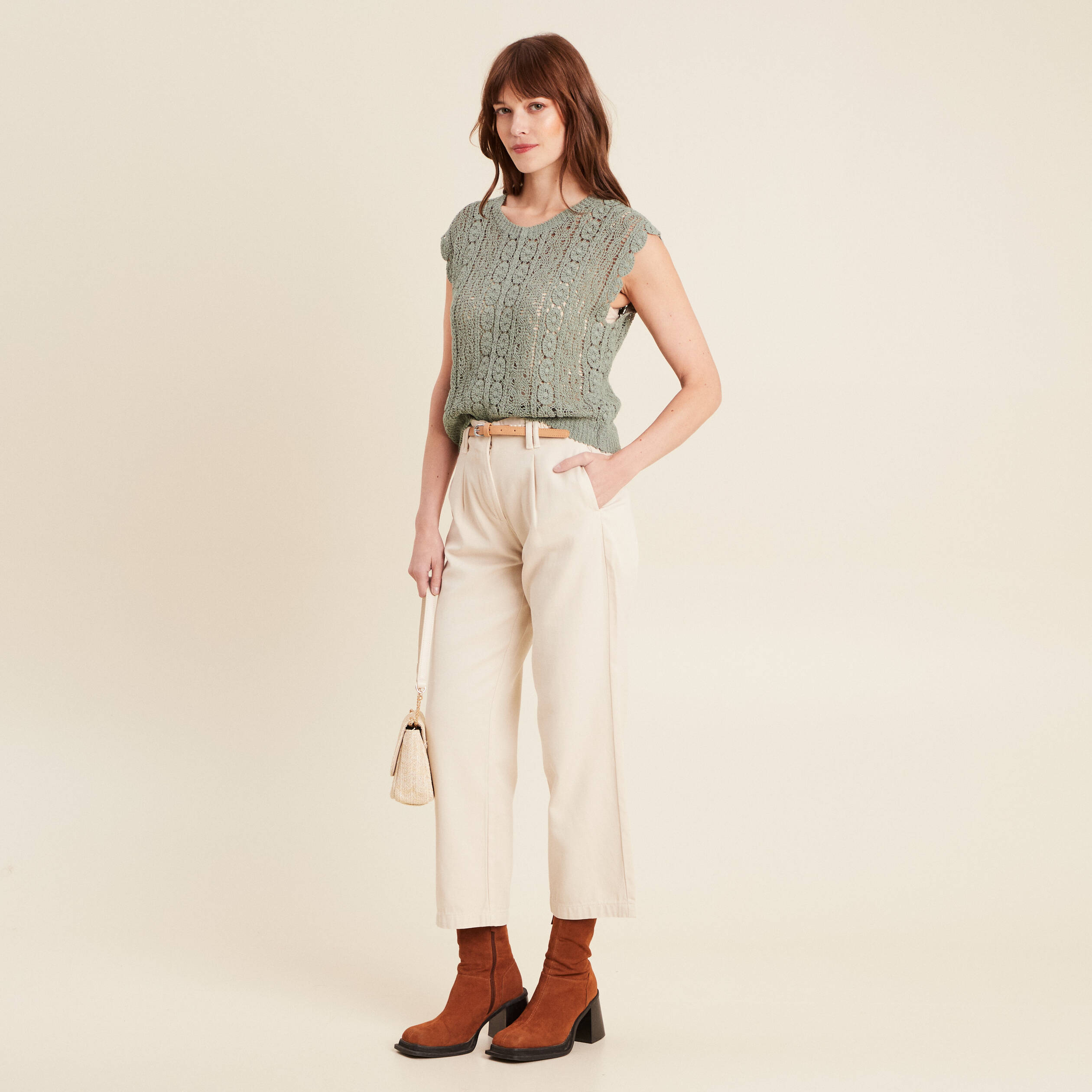 debardeur macrame vert clair femme Débardeur macramé vert clair femme