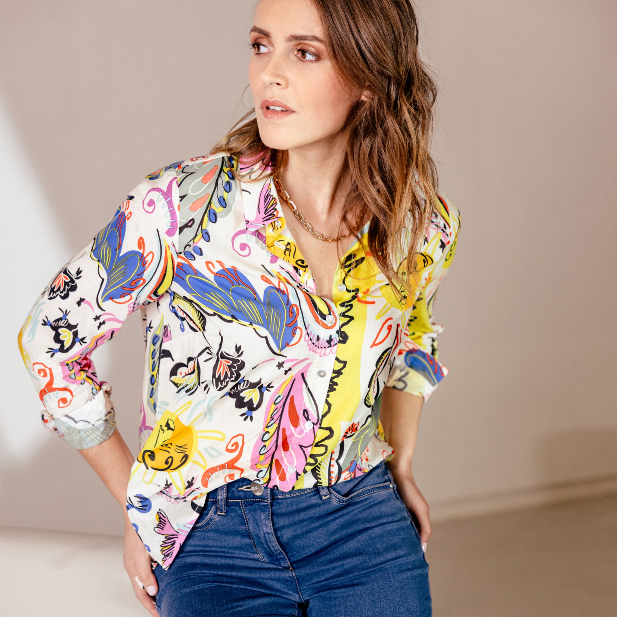 Chemise manches longues multicolore femme