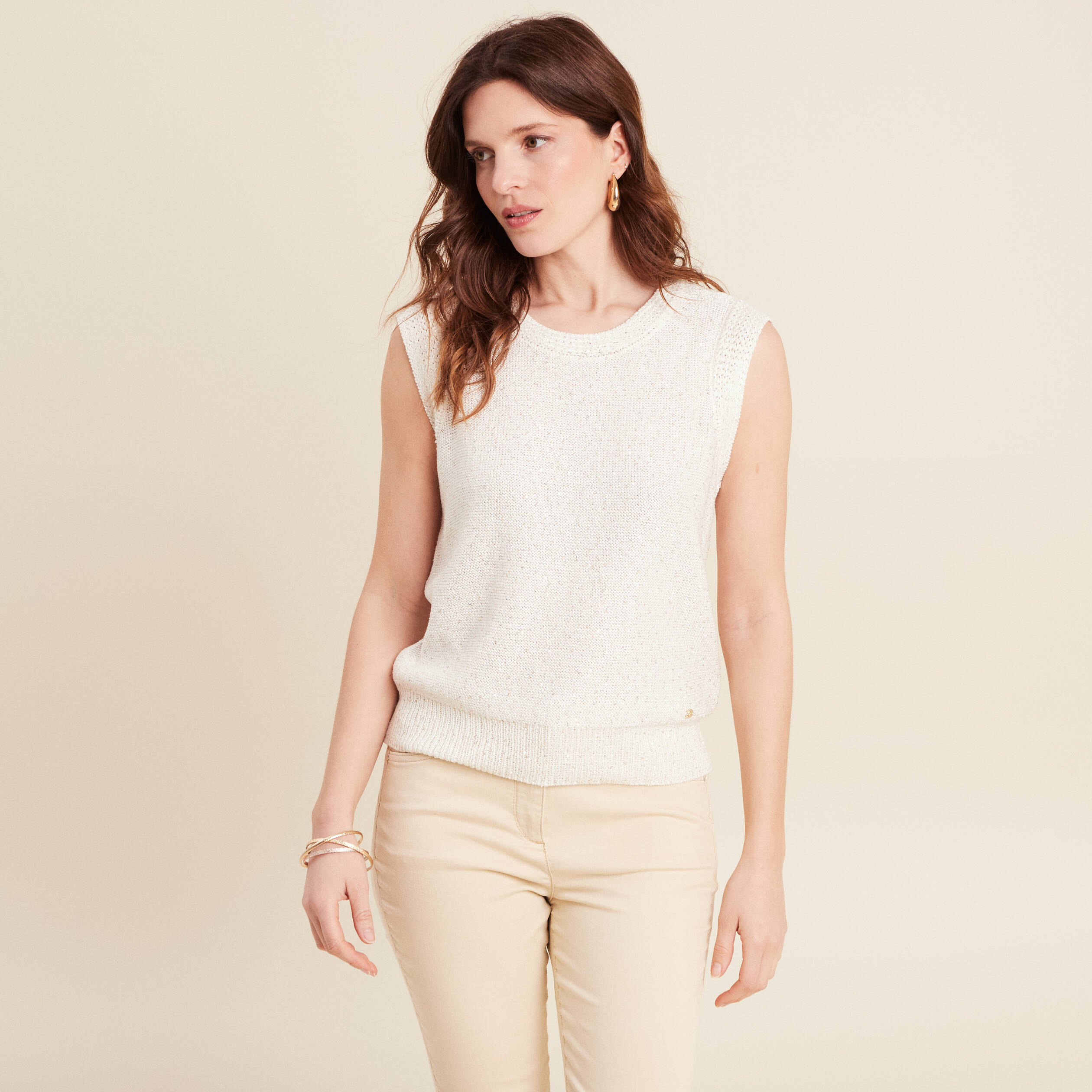pull sans manches ecru femme Pull sans manches ecru femme