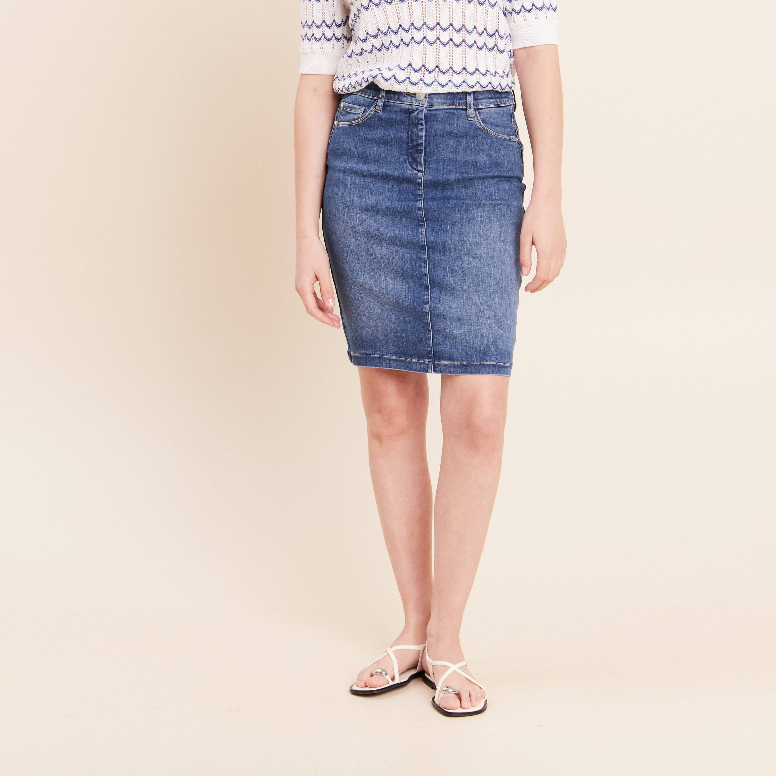 Jupe magique l'unique denim double stone femme