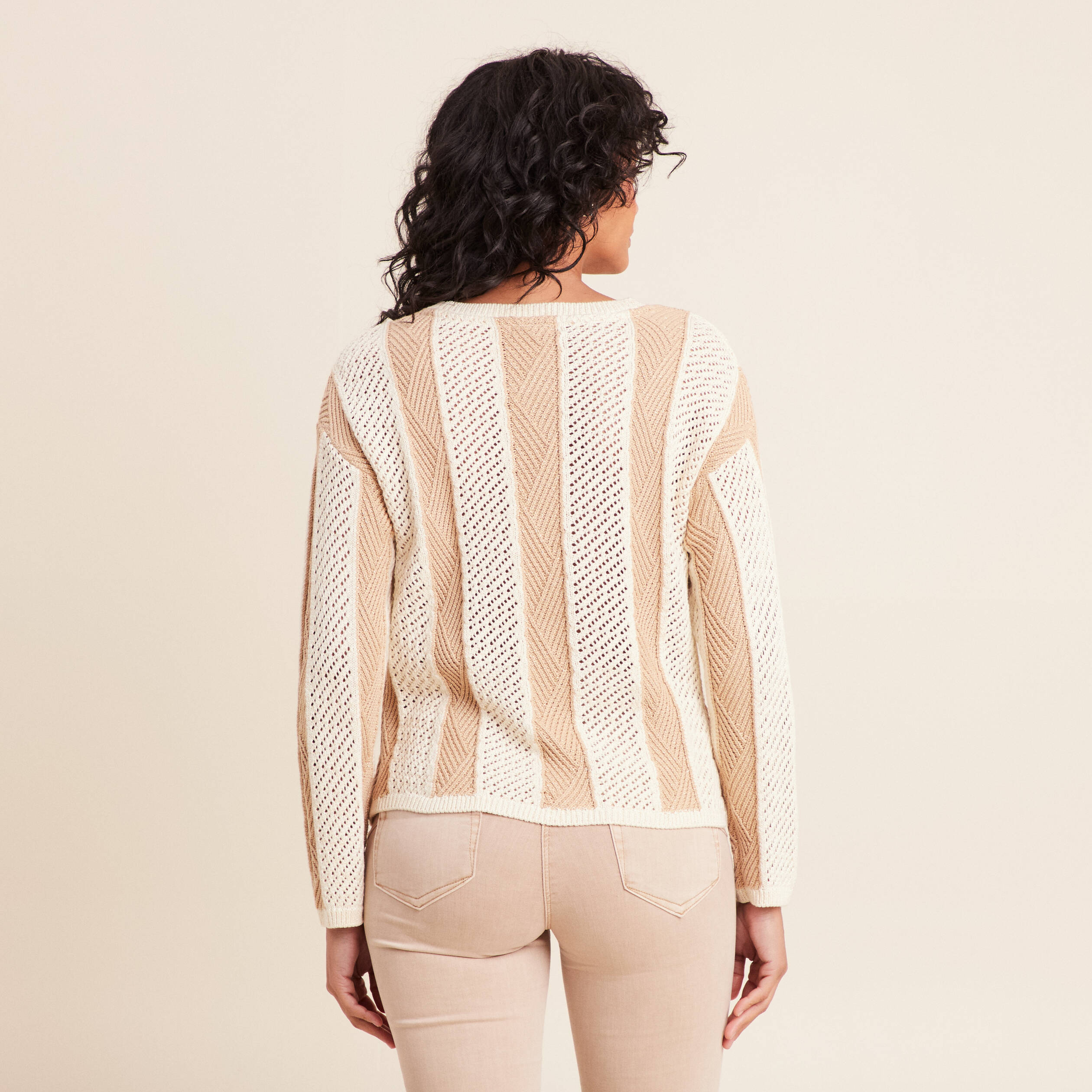 Pull col rond manches longues marron femme