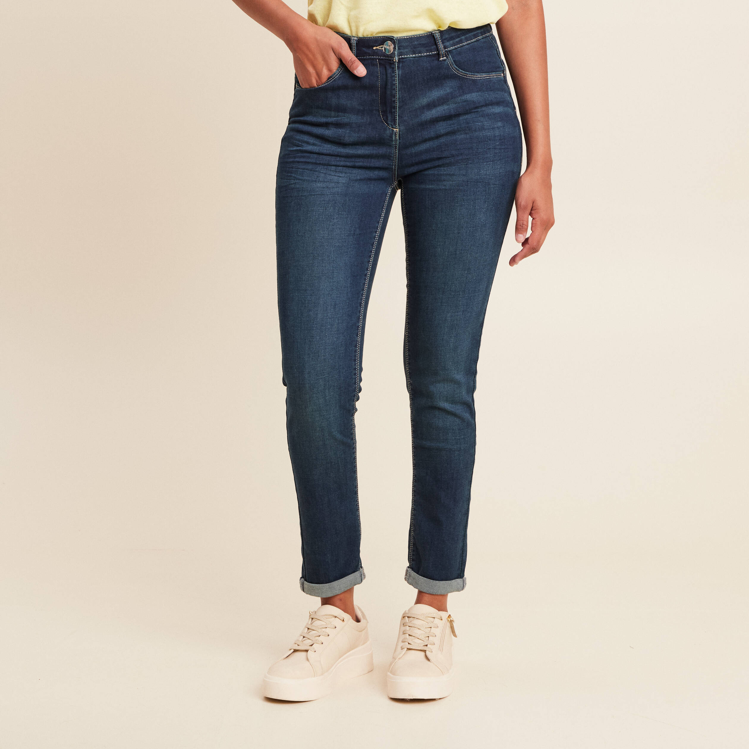 jeans ajuste taille standard 78eme denim brut femme Jeans ajusté taille standard 7/8ème denim brut femme