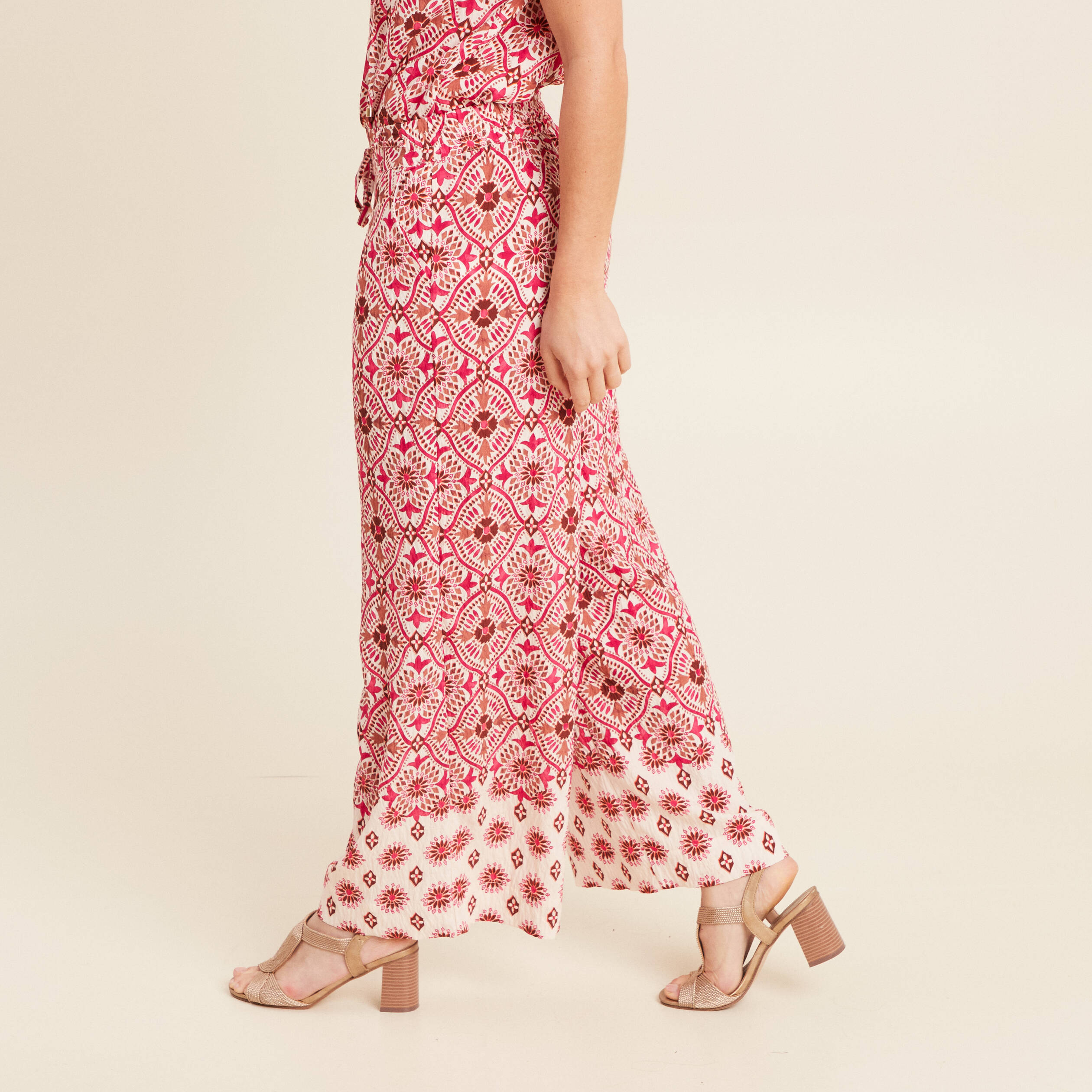 pantalon large taille haute rose femme Pantalon large taille haute rose femme