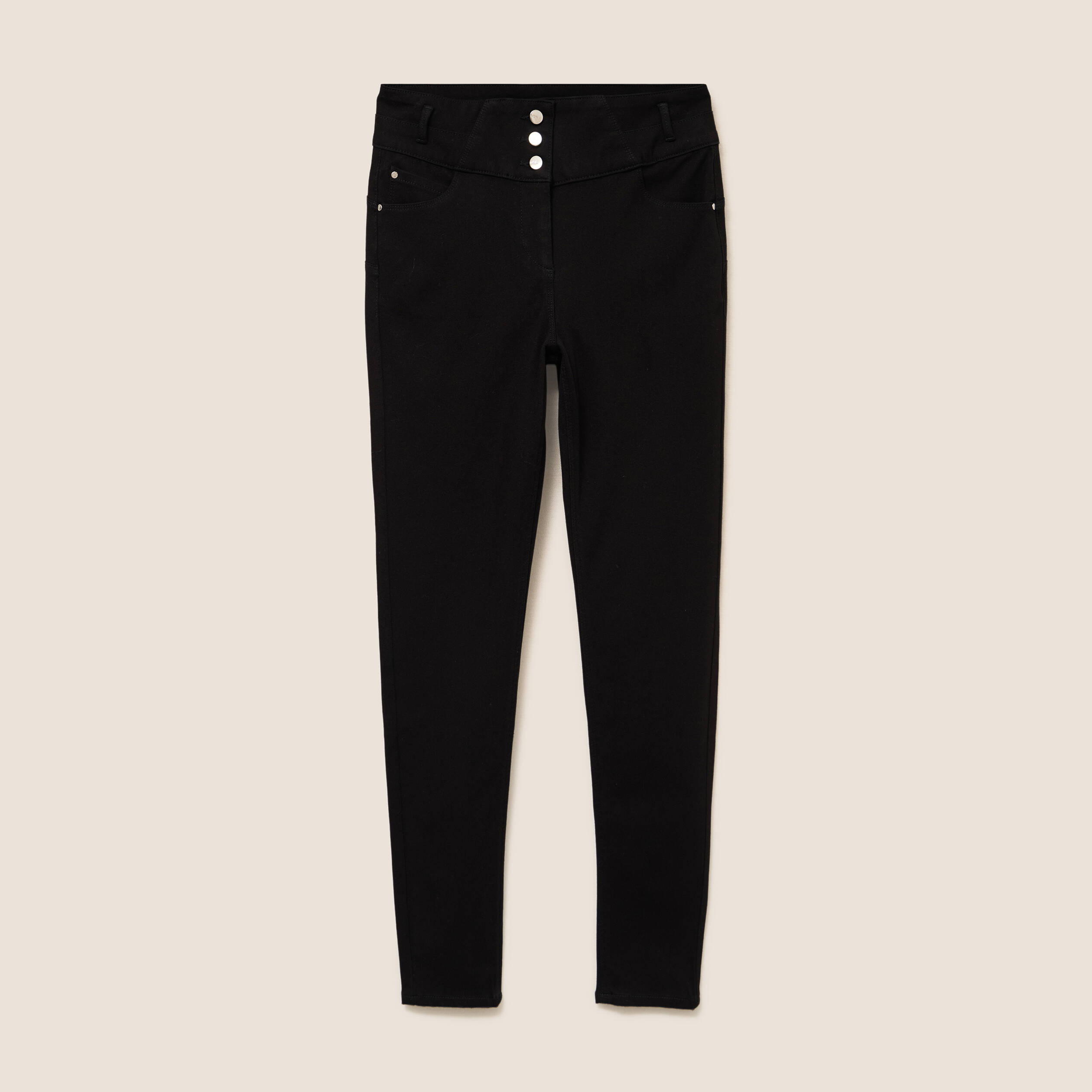 Jean ajust&eacute; taille haute stretch noir femme