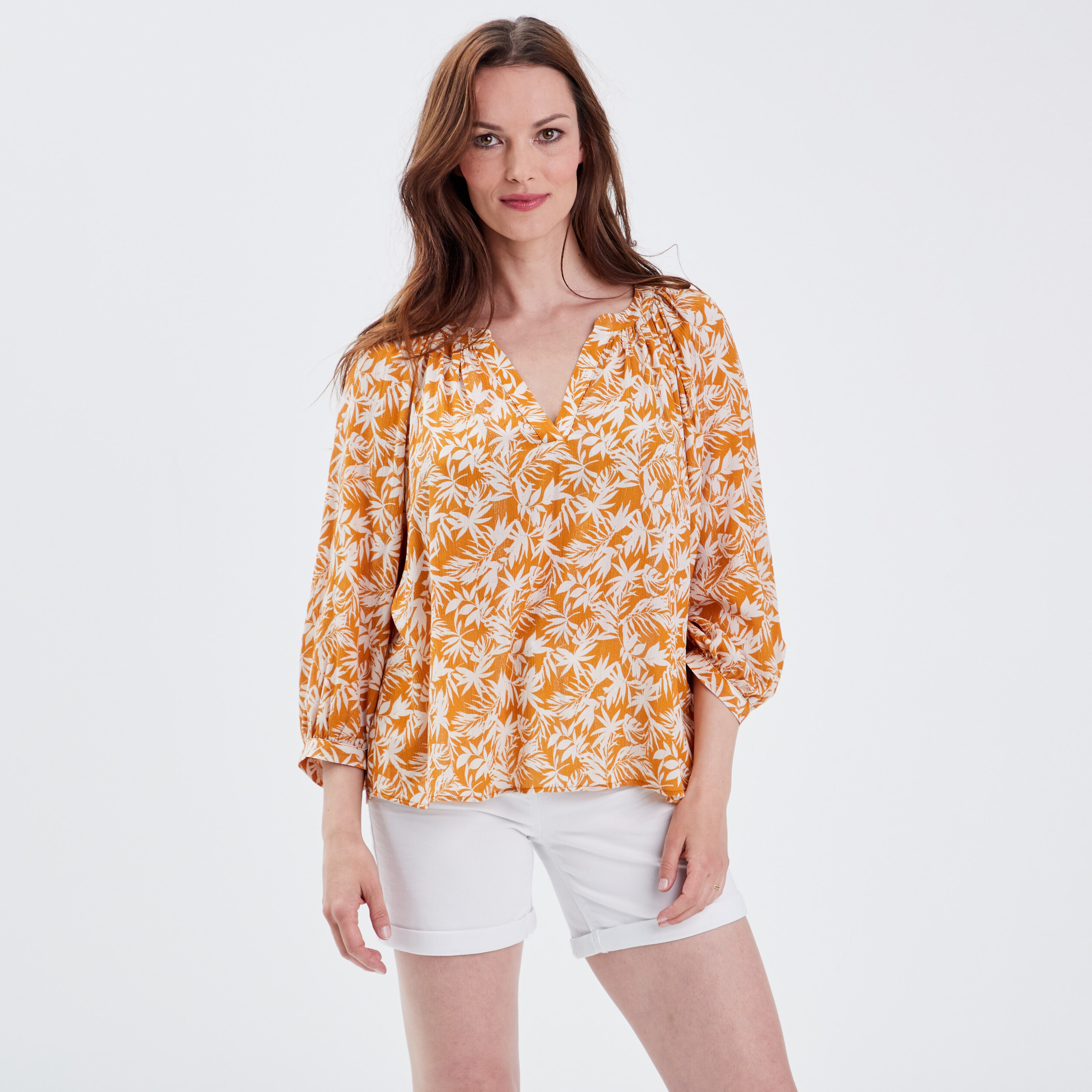 blouse manches 34 jaune femme Blouse manches 3/4 jaune femme